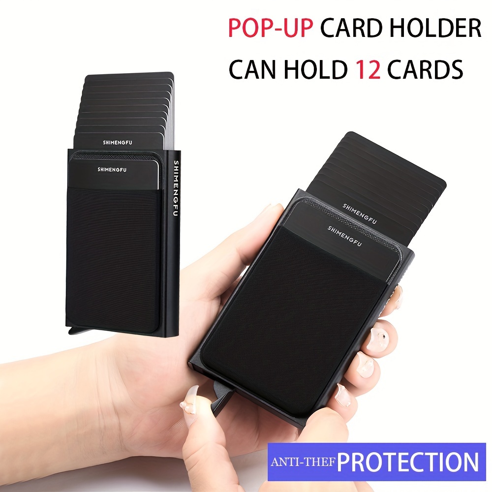 1pc Men's Anti-theft Slim Aluminum Wallet, With Elasticity Back, Pouch ID Credit Card Holder, Mini RFID Wallet, Automatic Pop Up Card Holder
