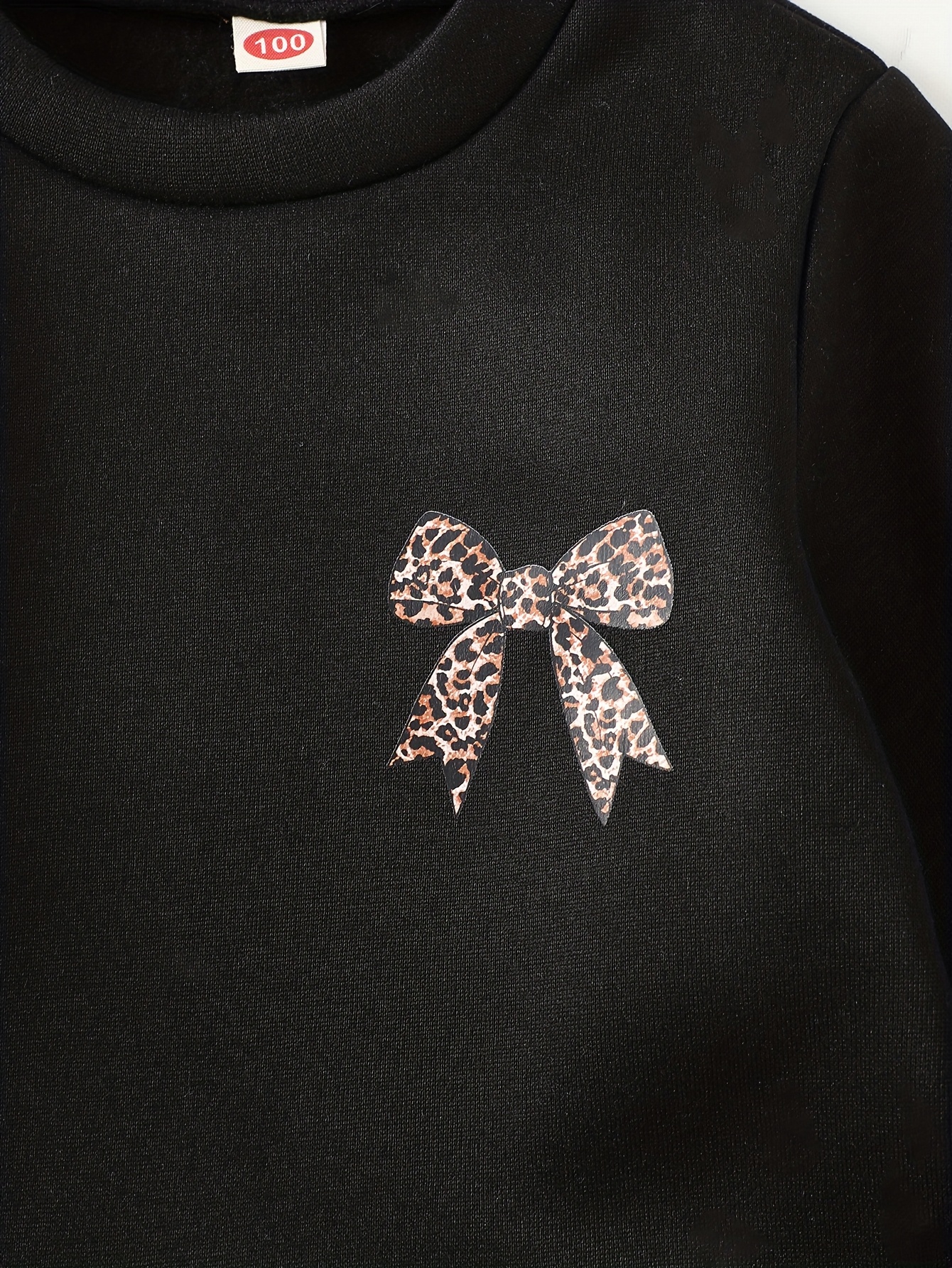 girls autumn winter casual leopard print bow embroidery long sleeve hoodie flared pants set   outdoor wear in fall and winter comfortable fabric ideal gift   for   for outdoor Product details 8