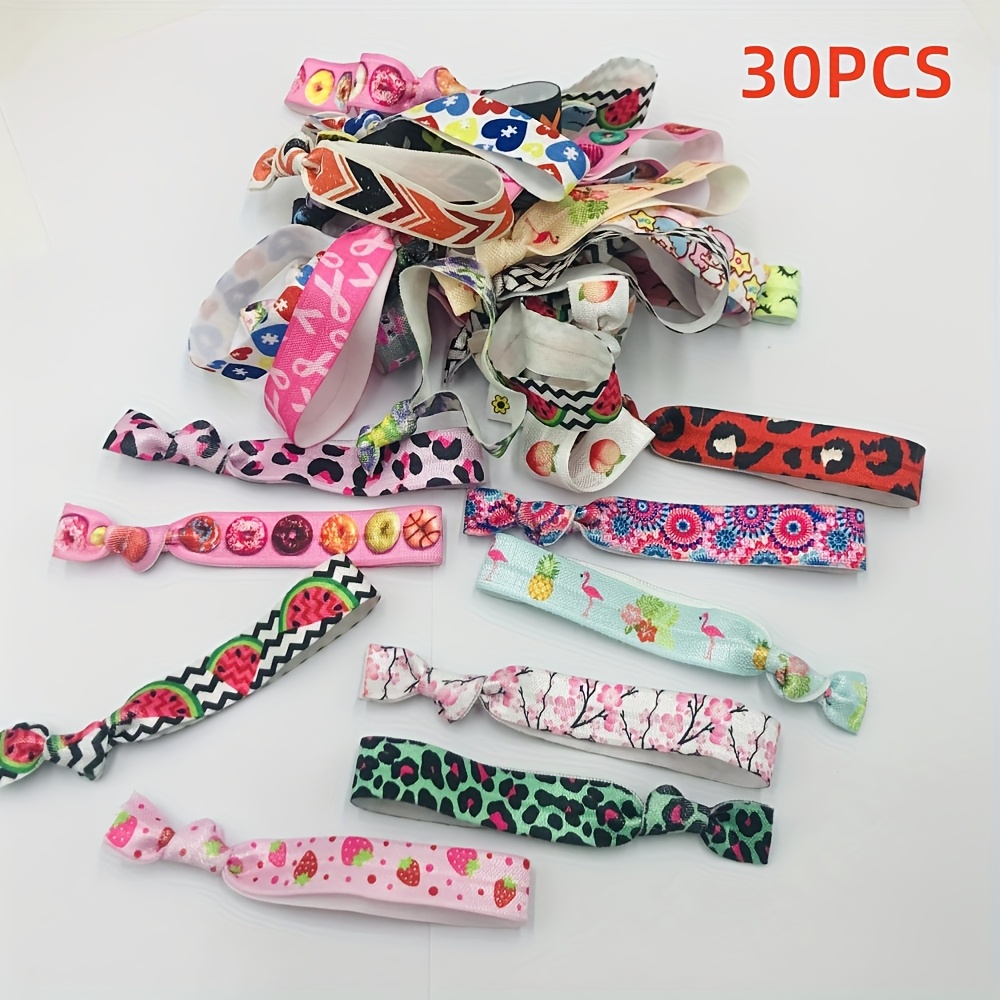 10-15/30pcs Per Pack, Assorted Random Colors, Printed Knotted Elastic Hair Ties, Diy Hand-knotted Elastic Bands For Ponytails