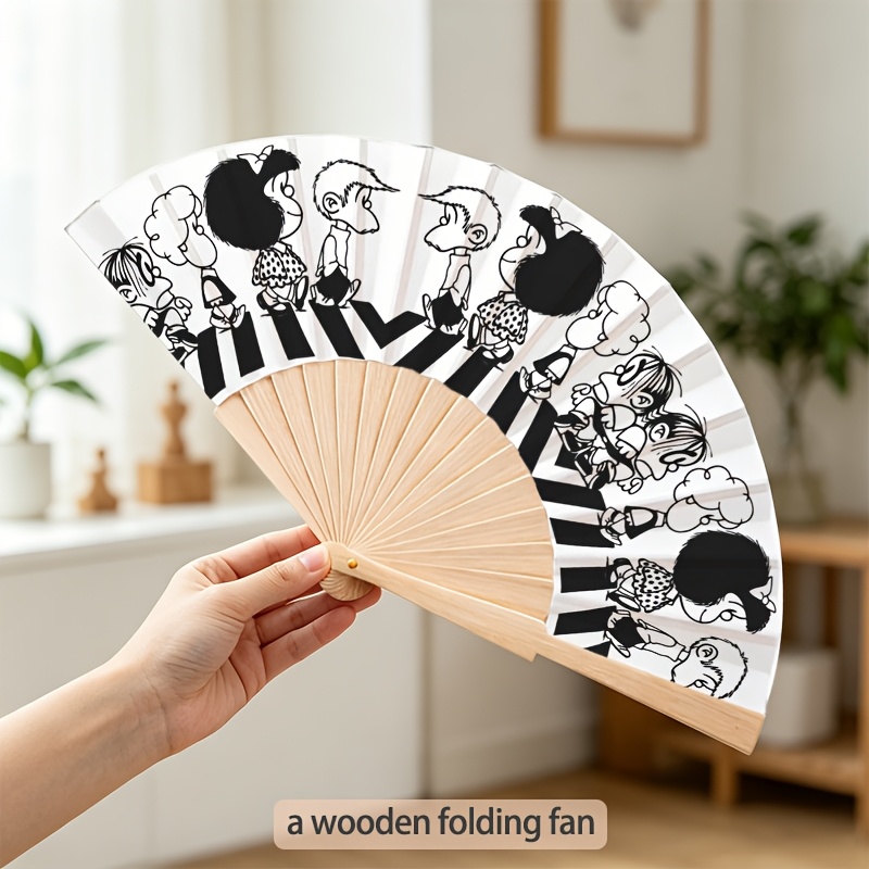 TEMU [ Plegable de Madera de 23Cm] Un Plegable de Madera y Duradero. Plegable de Madera Impreso con una Ilustración de Dos Sentadas a . Adecuado para
