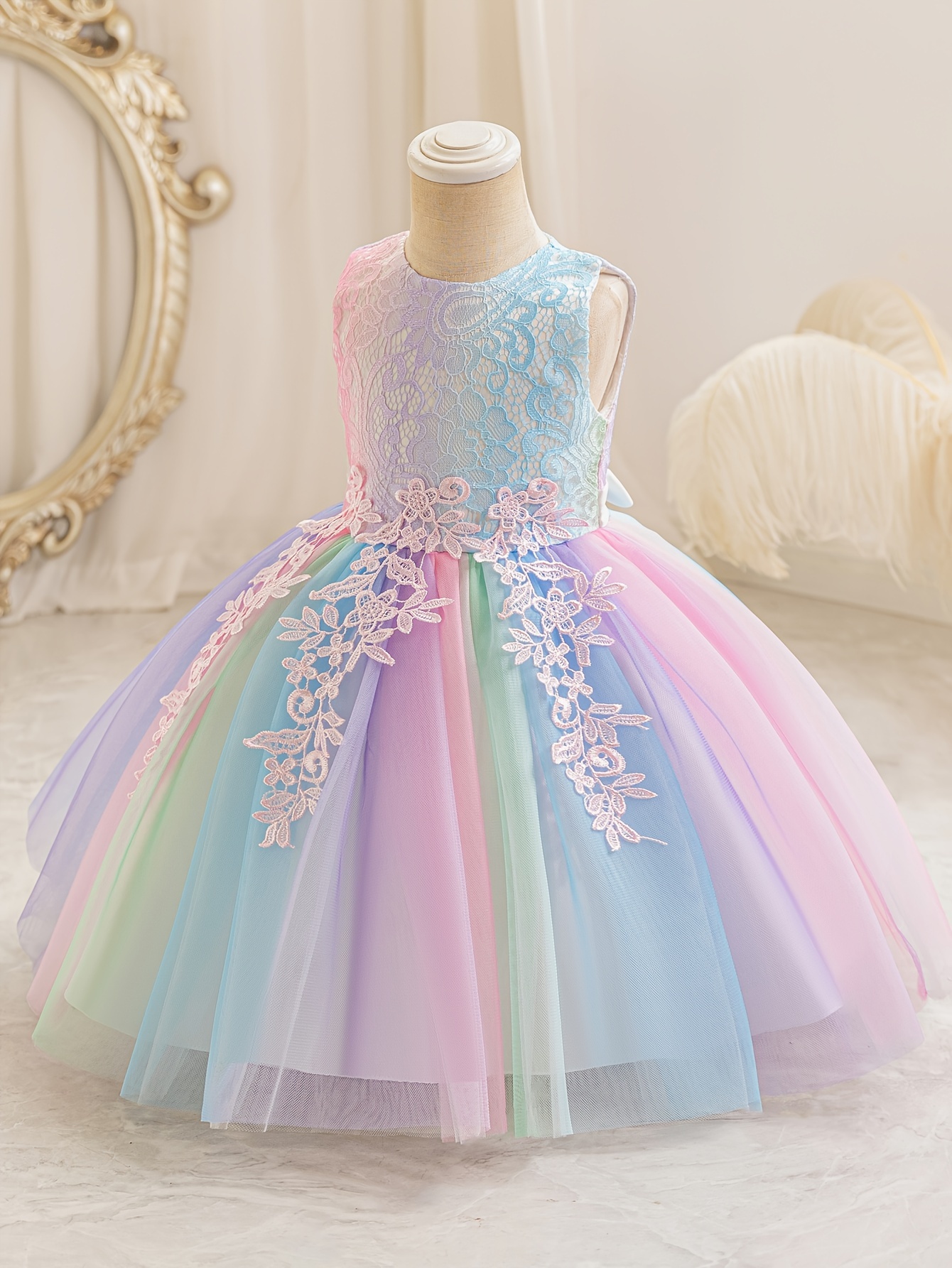 open lace back dress Rainbow Ruffle Princess Dress Up 3-4 Years