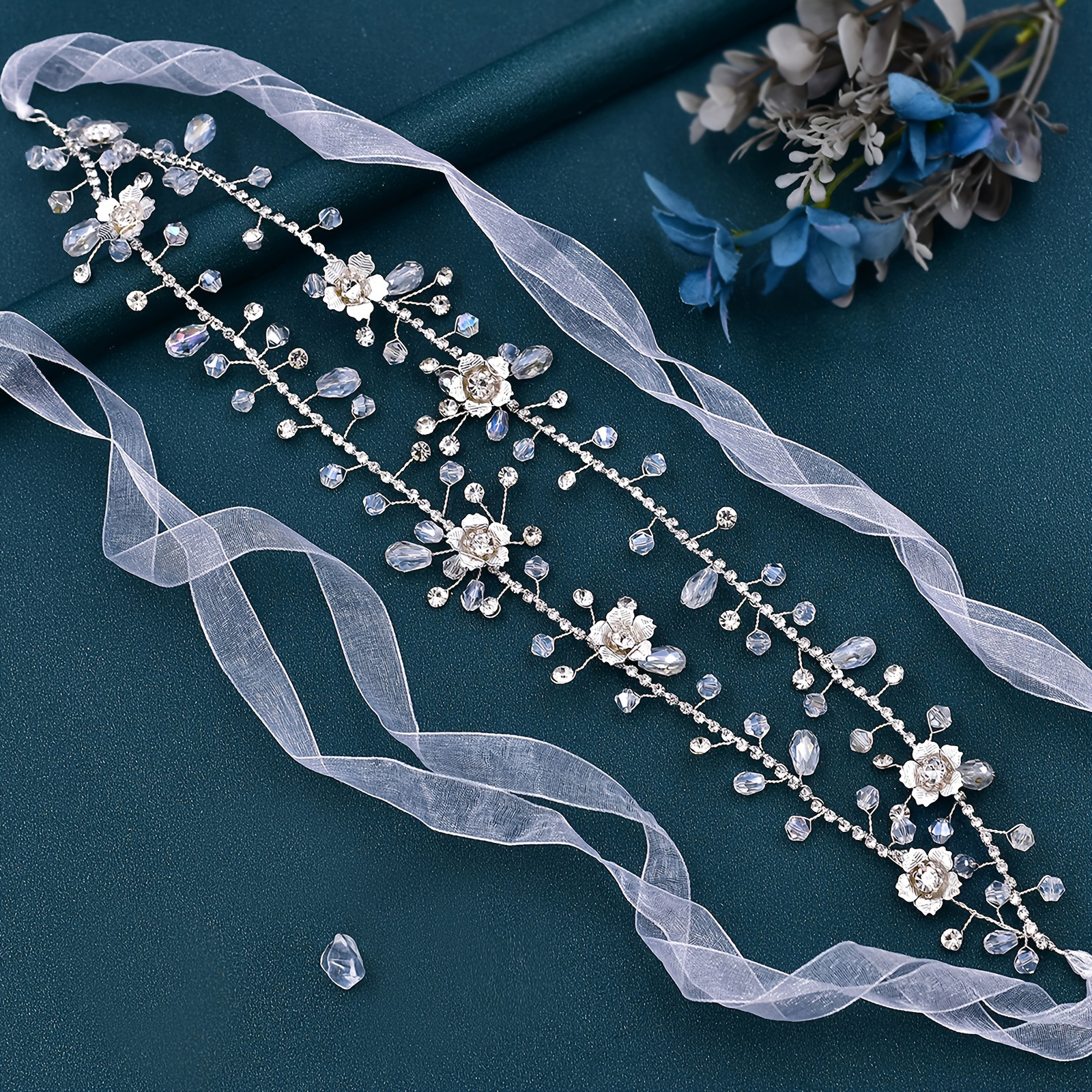 Boho Pearls & Crystal Leaves Floral Gold Flower Vine Bridal Belt