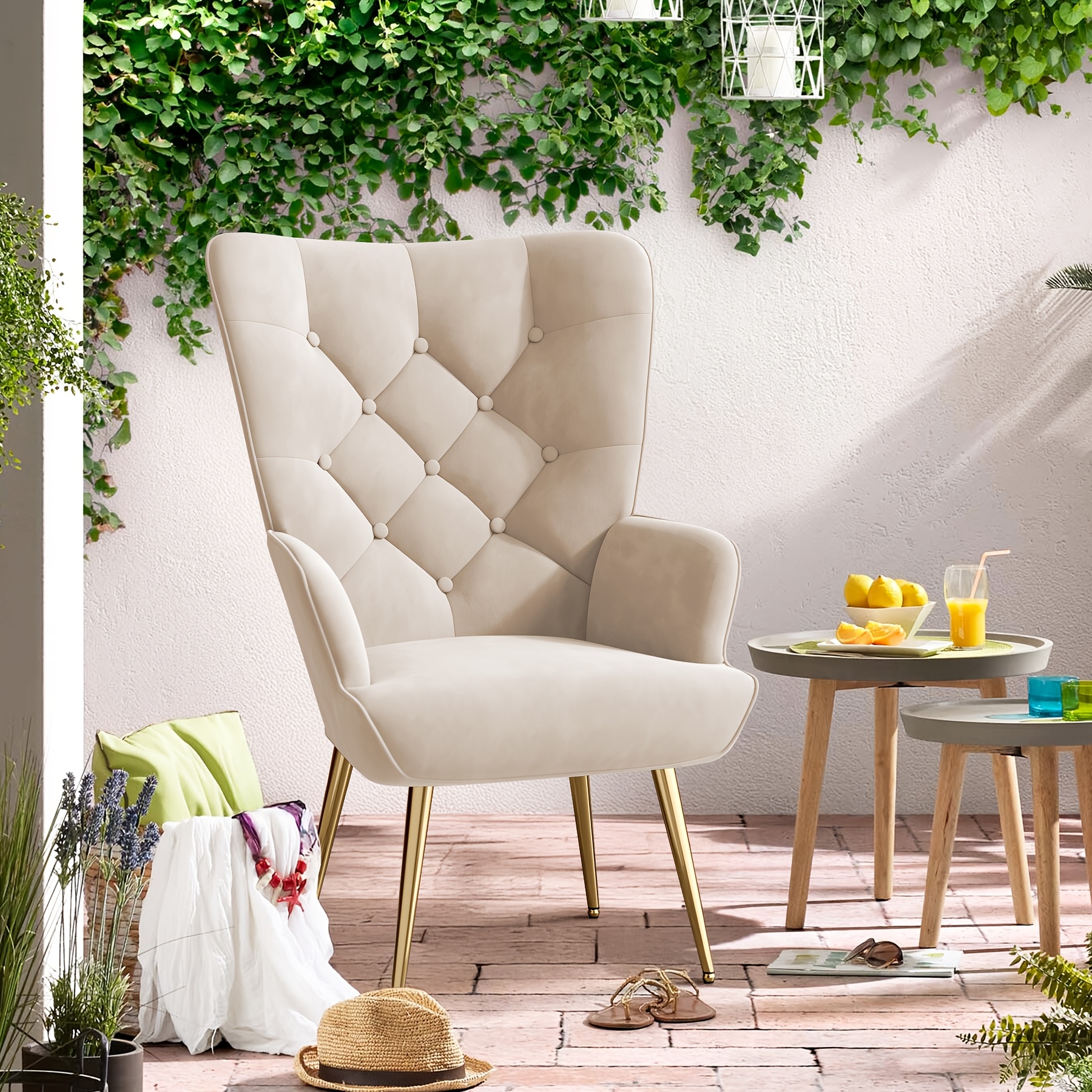 Image of Lounge Chair, Scandinavian Style, Elegant Upholstered Chair Armchair Dressing Table Chair, With Metal Legs, Armchair For Living Room, Bedroom, Load 150 Kg