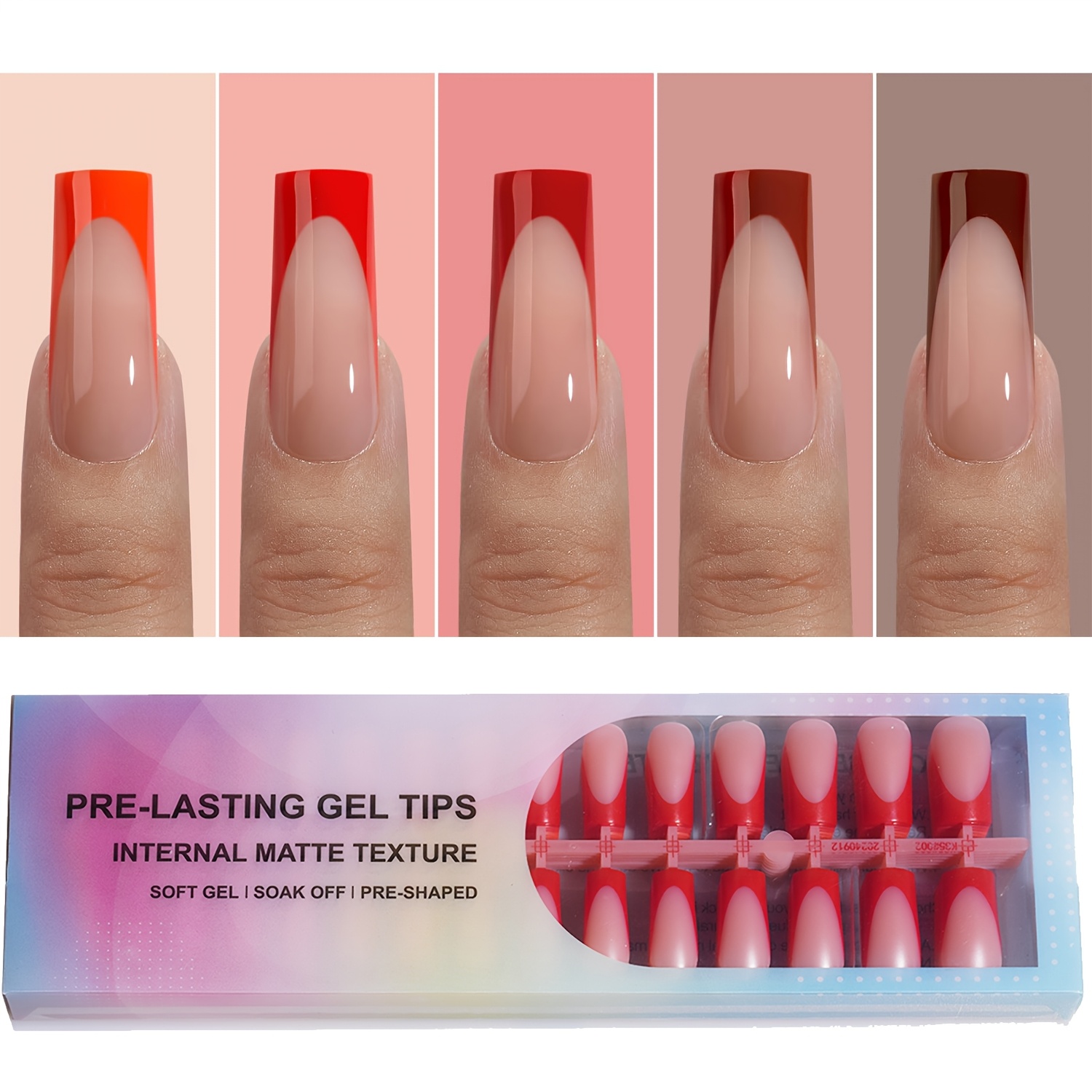 

150pcs French Tip Press-on Nails, Red Shape Medium Length, Pre- Gel Acrylic Nail Extensions, 15 Sizes, With Off For Women's Artistic Fake Nails, Holiday &