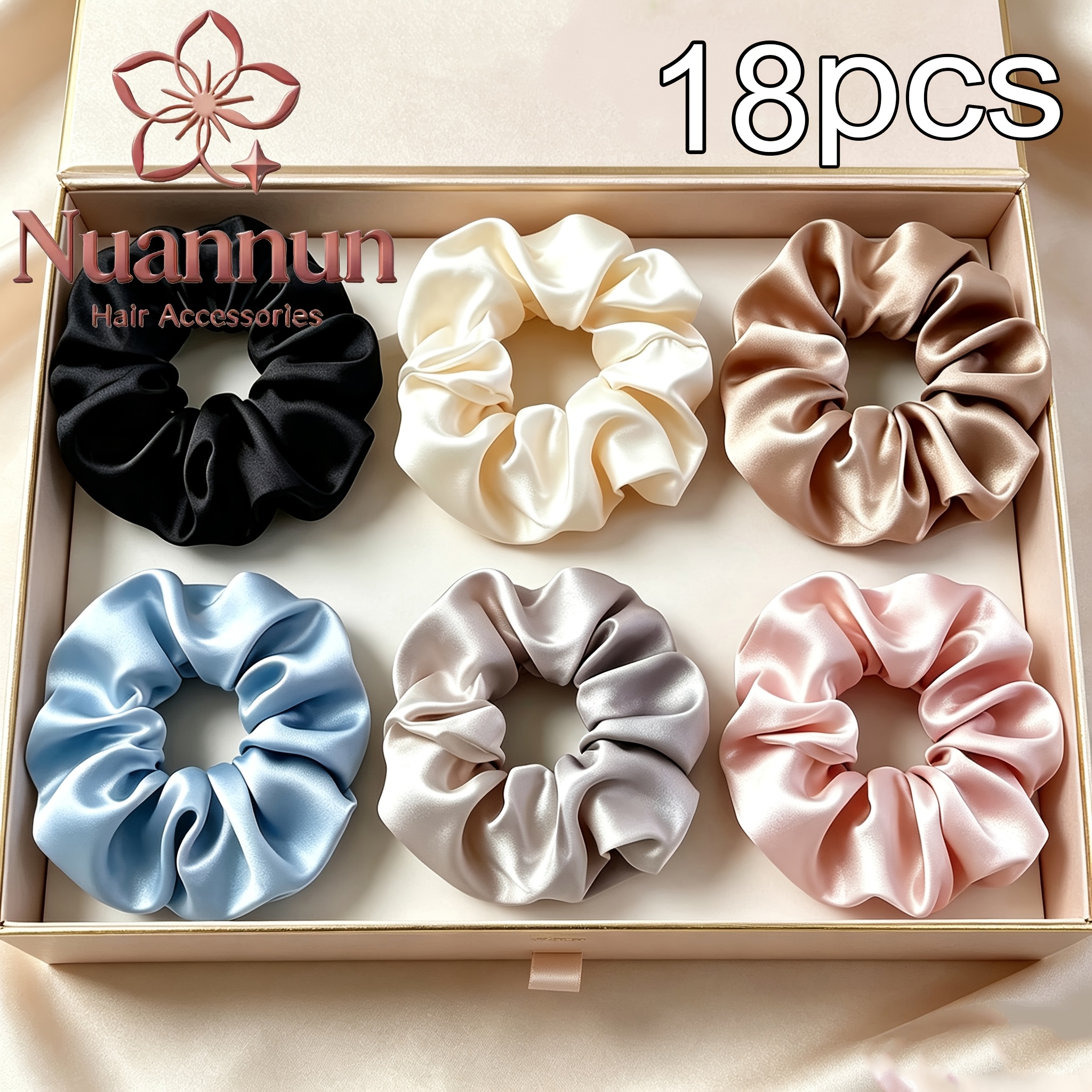 TEMU 18pcs Premium Minimalist Casual All-match Satin Pleated Large Hair Scrunchies, High Elasticity Durable, High And Low Ponytail Lazy Bun