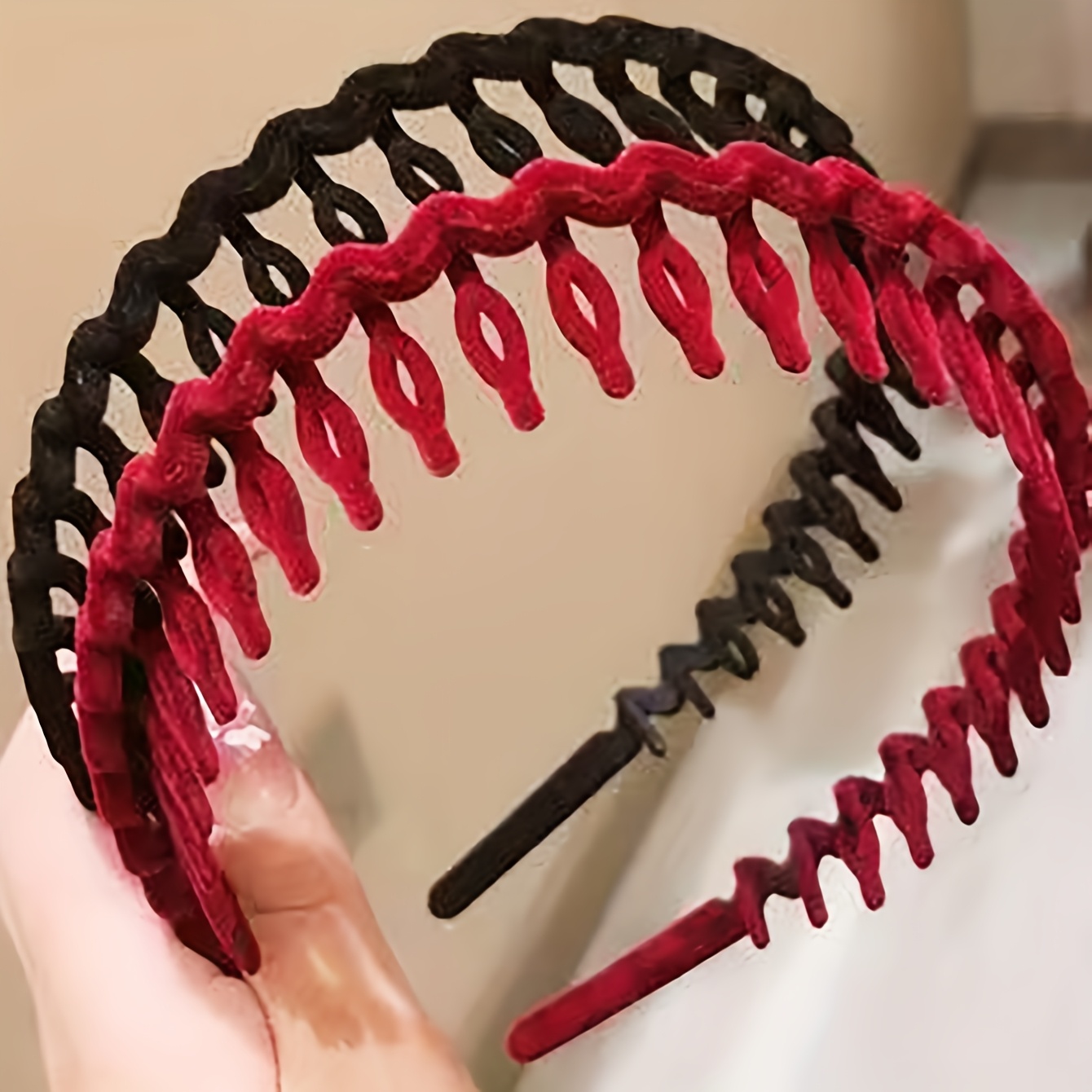 TEMU 2 pz Fascia per Capelli Stile Nuovo con Testa Dentata in Velluto Appiattito per , Fascia -Umidit�, per Lavare il , Accessorio per Capelli
