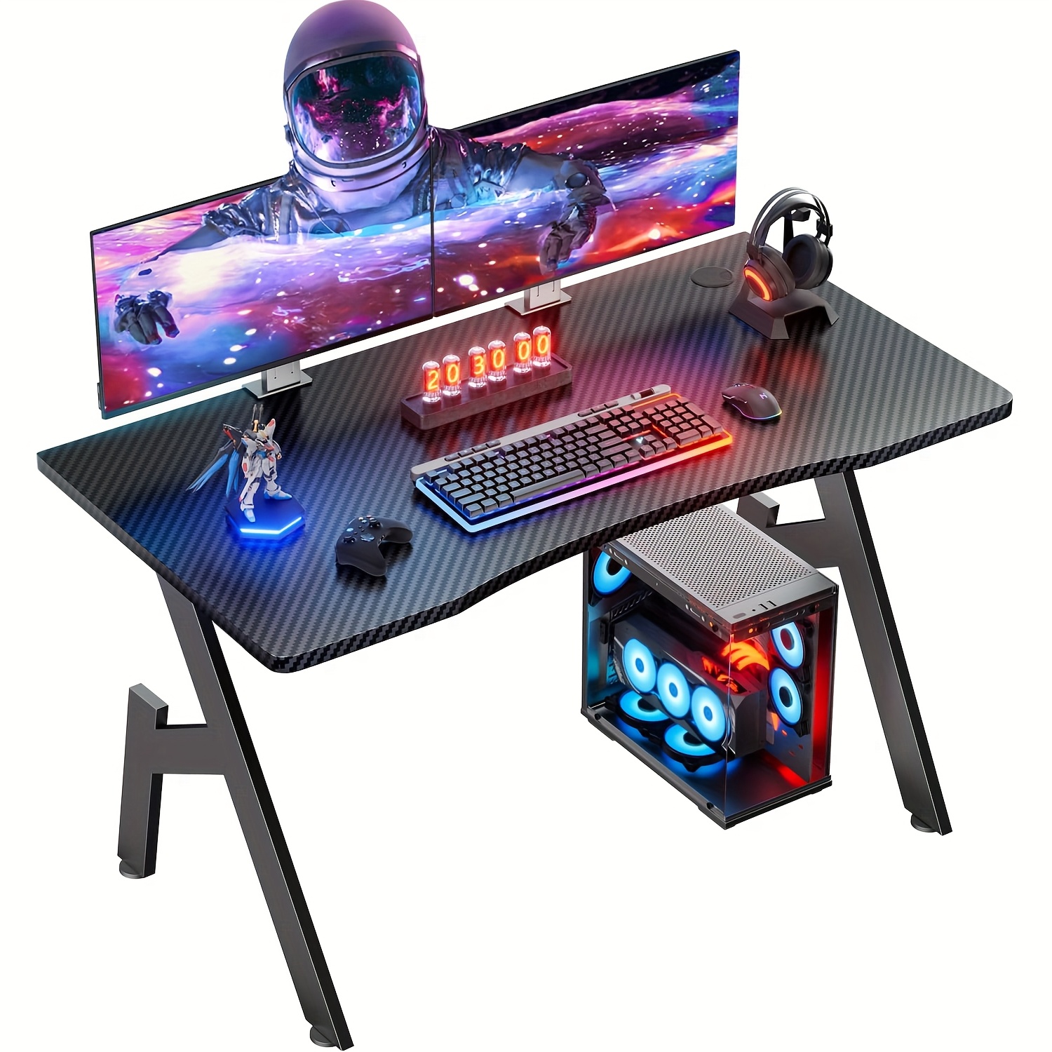 TEMU 40-inch Gaming Desk Featuring A Carbon - A Spacious Computer Gaming Table, Ergonomically Designed For Pc Gaming And Home Office Use