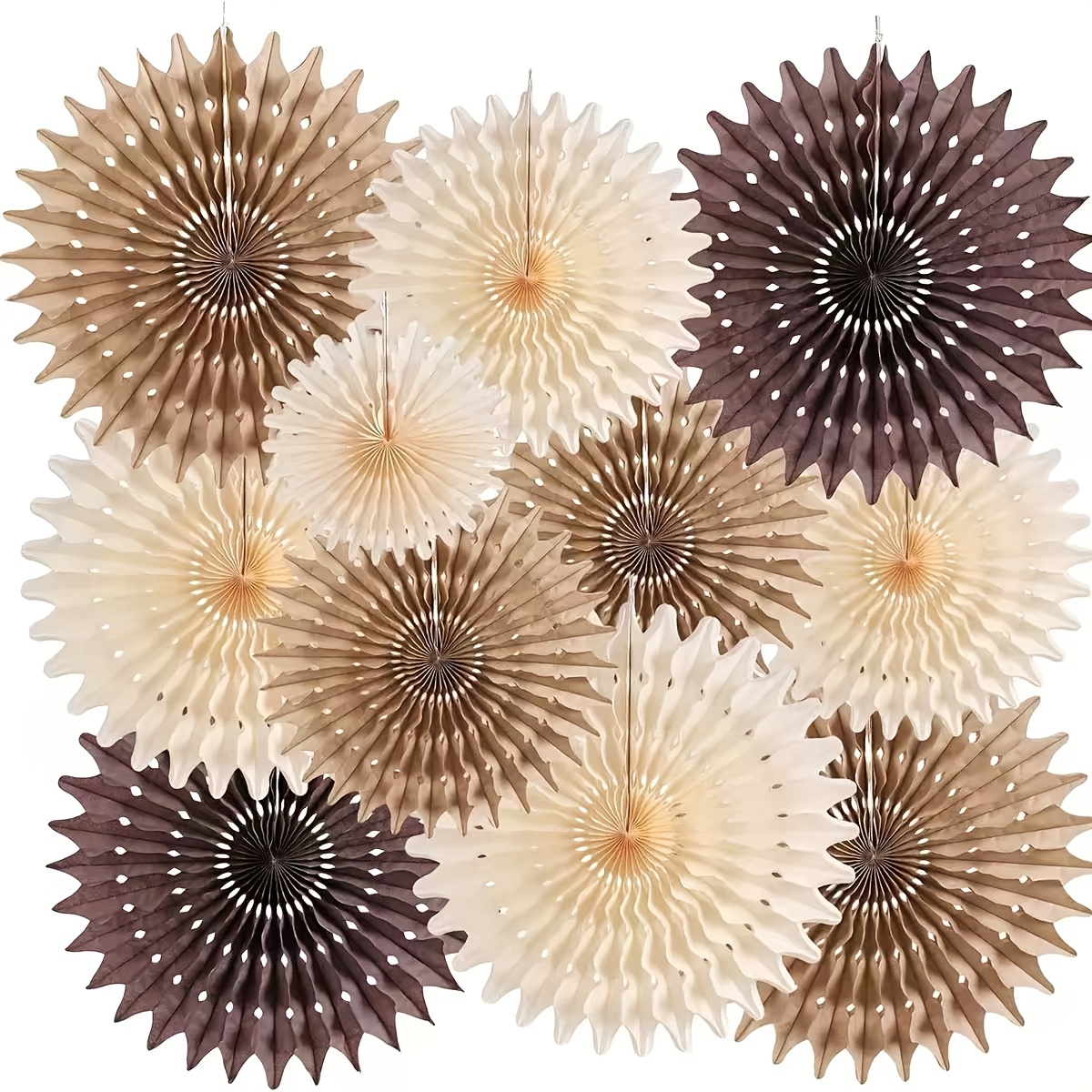 Image of 11pcs Brown Party Decorations Neutral Party Decorations Hollowed Out Honeycomb Round Paper Fans Rustic Birthday Wedding Graduation Party Supplies,for Christmas, Halloween