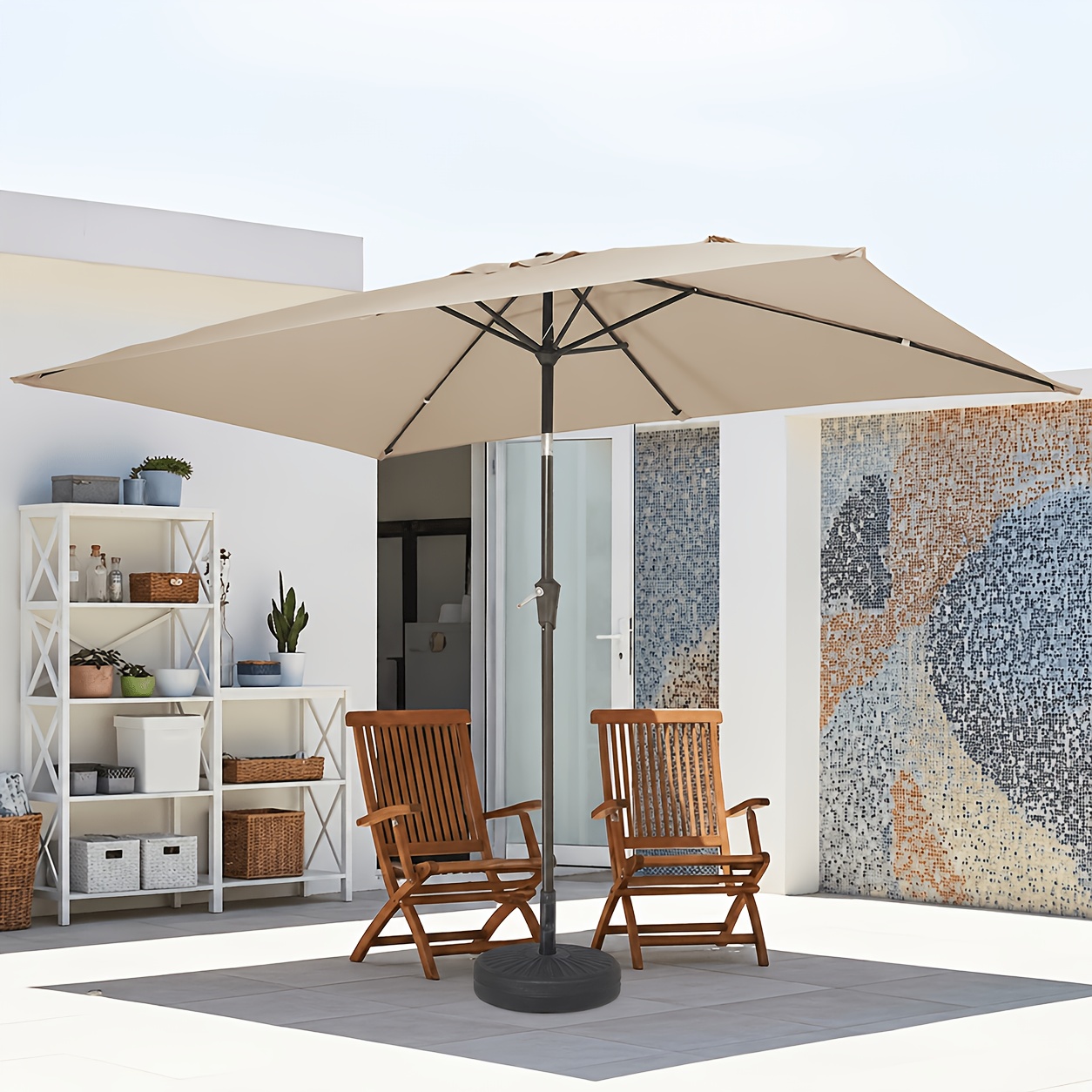 item picture 6 5x10 ft rectangular patio umbrella outdoor market umbrella with push button tilt and crank rectangle table umbrella 6 sturdy ribs uv protection for   backyard deck