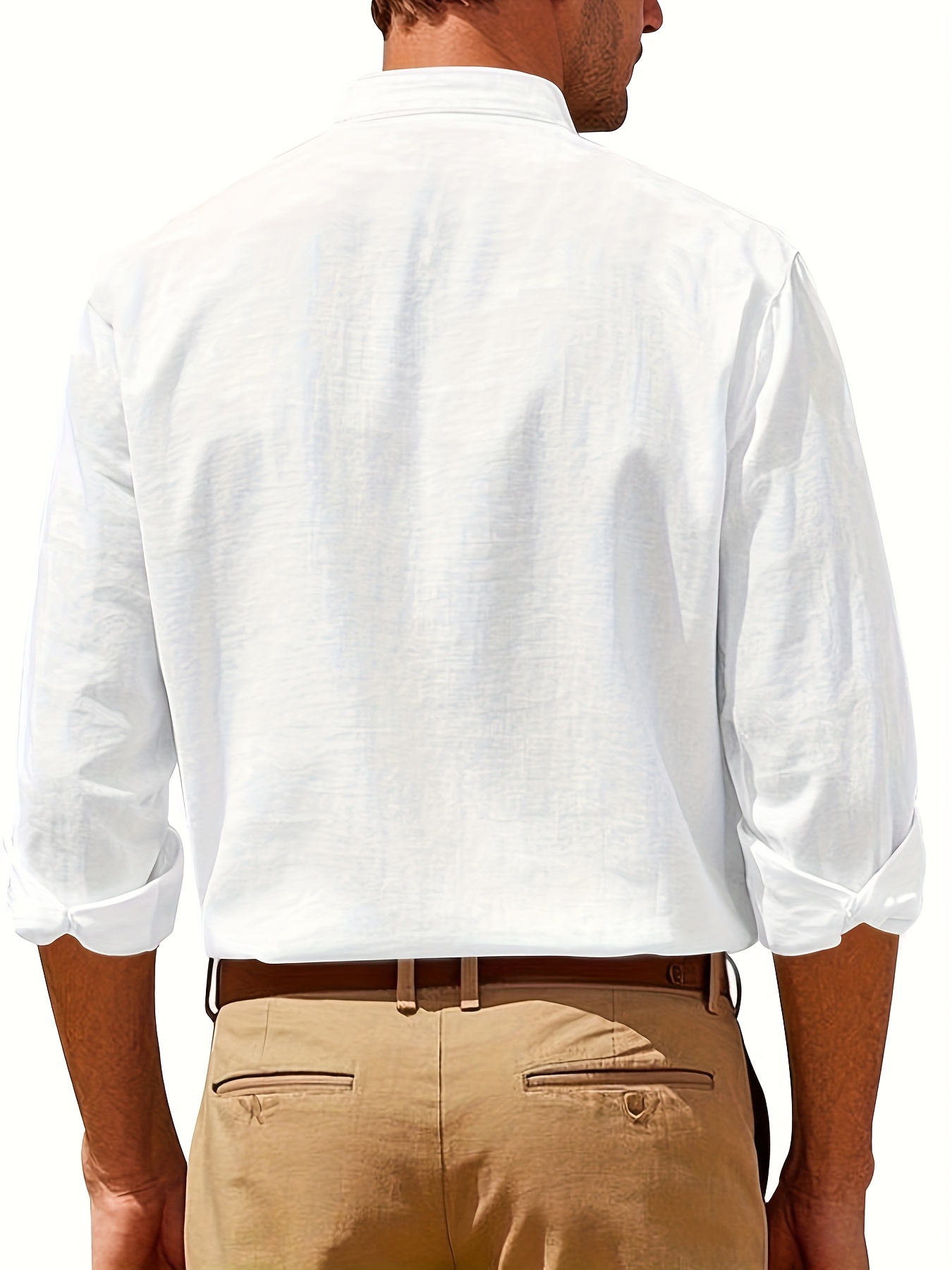 5pcs Men'S Linen Button-Up Shirts - Solid Color Long Sleeve with Chest Pockets, Breathable & Comfortable for Beach Vacations, Casual Outings, and Date Nights, Vacation Clothing | Classic Collar Shirt | Nonstretch Fabric, Casual Shirts For Men, Dress Shirts For Men, Linen Shirt Men, Mens Long Sleeve Shirts, Mens Shirts Long Sleeve, Shirts For Men Long Sleeve, White Shirt Men Long Sleeve, White Long Sleeve Shirt Men