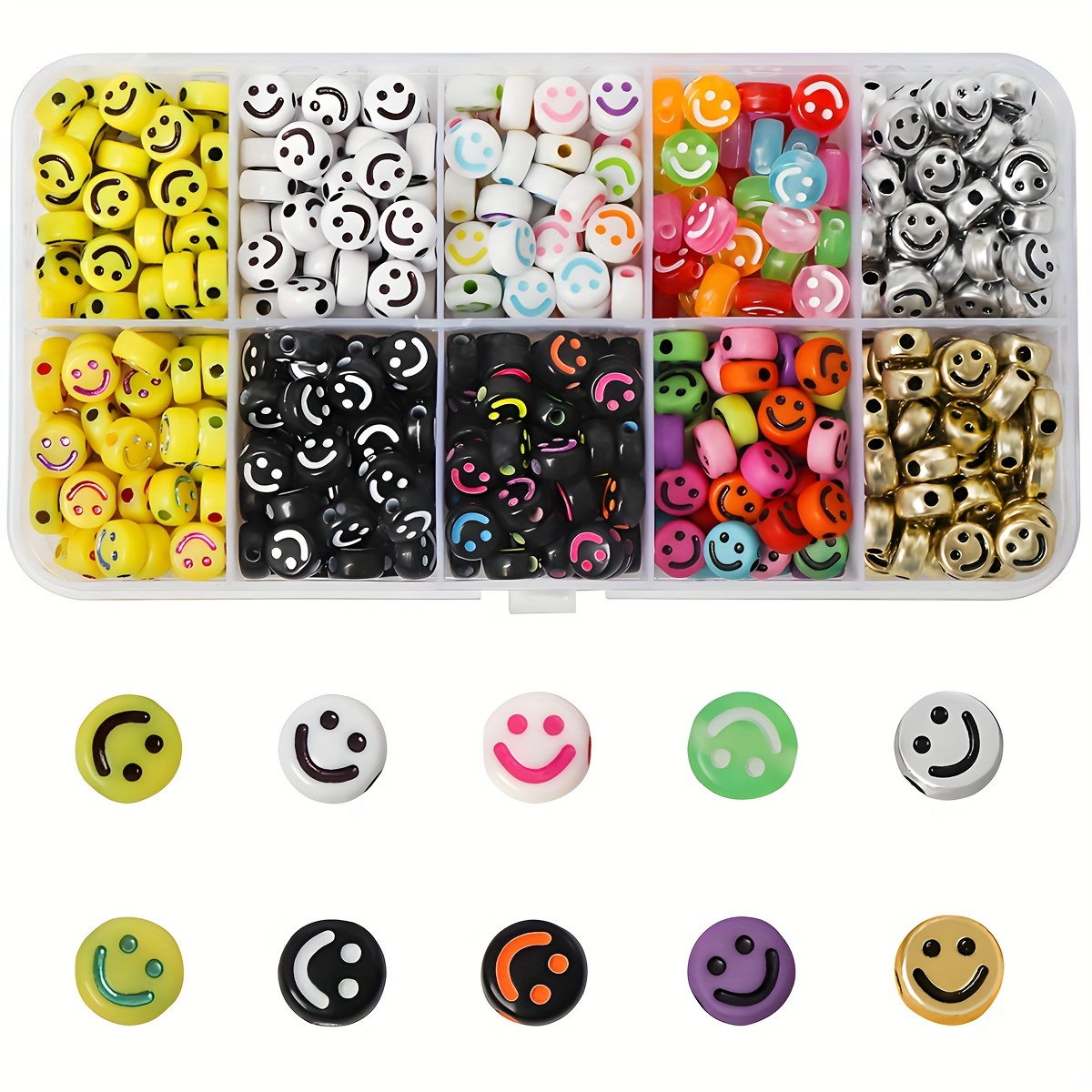 Image of 2d Flat, 300pcs Flat Smile Face/ Acrylic Beads Beads For Jewelry Making Loose Spacer Beads For Diy Charms Bracelet Necklace