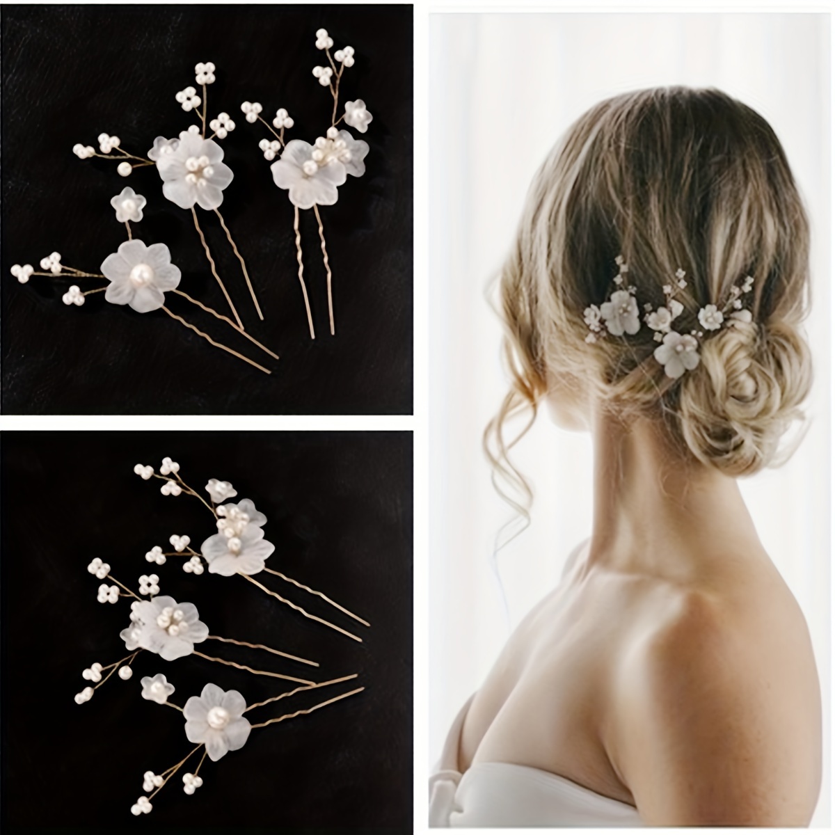 

3pcs/set Elegant Faux Pearl Flower Decor Hairpins Wedding Bride Hair Clips Party Banquet Wedding Hair Accessories For Women