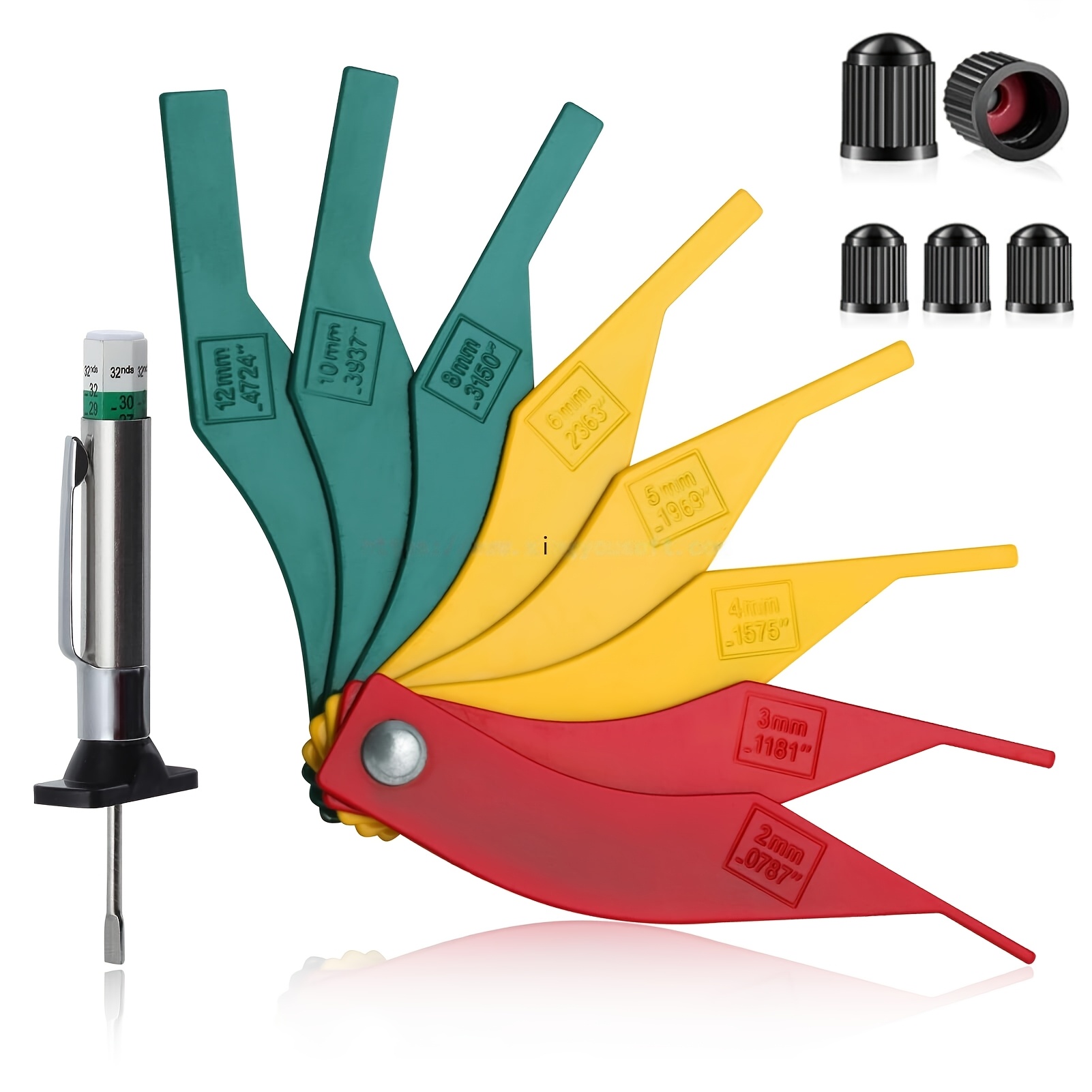 TEMU 7-pack Tire Tools Brake Lining Thickness Gauge Sae And Metric Automotive Brake Pad Measure Ruler Tire Tread Depth Gauge Tool Brake Lining Gauge