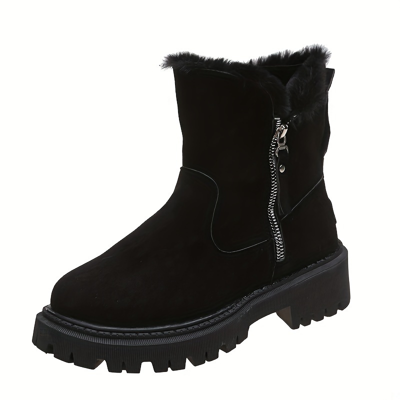 

Women's Platform Snow Boots, Casual Side Zipper Plush Lined Boots, Comfortable Winter Boots