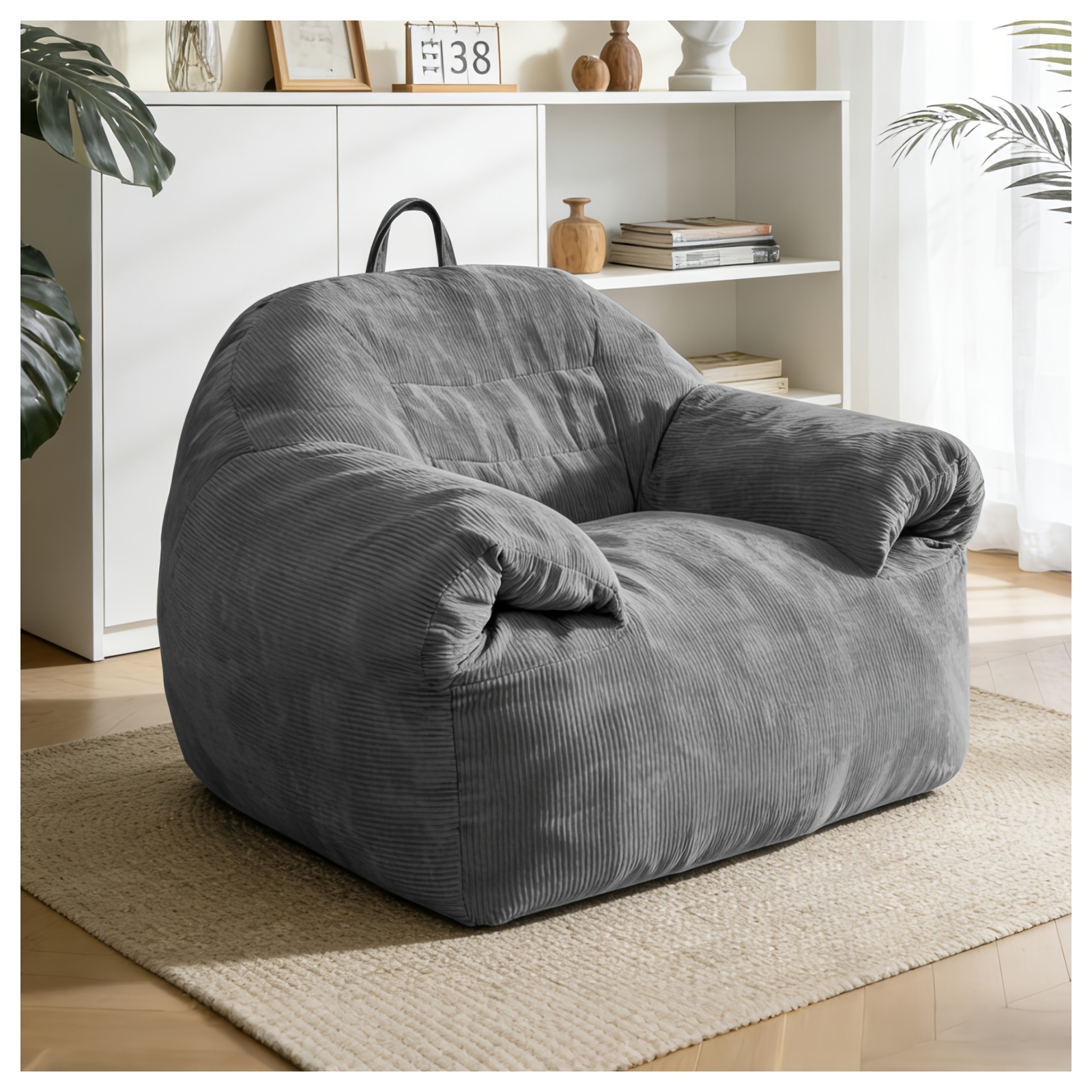 Corduroy Armrest Bean Bag Chair, Super Soft Extra Large Lazy Sofa With Armrests, Ergonomic Support Floor Cushion Chair, Comfortable Reading/gaming/napping Leisure Chair, For Living Room Bedroom