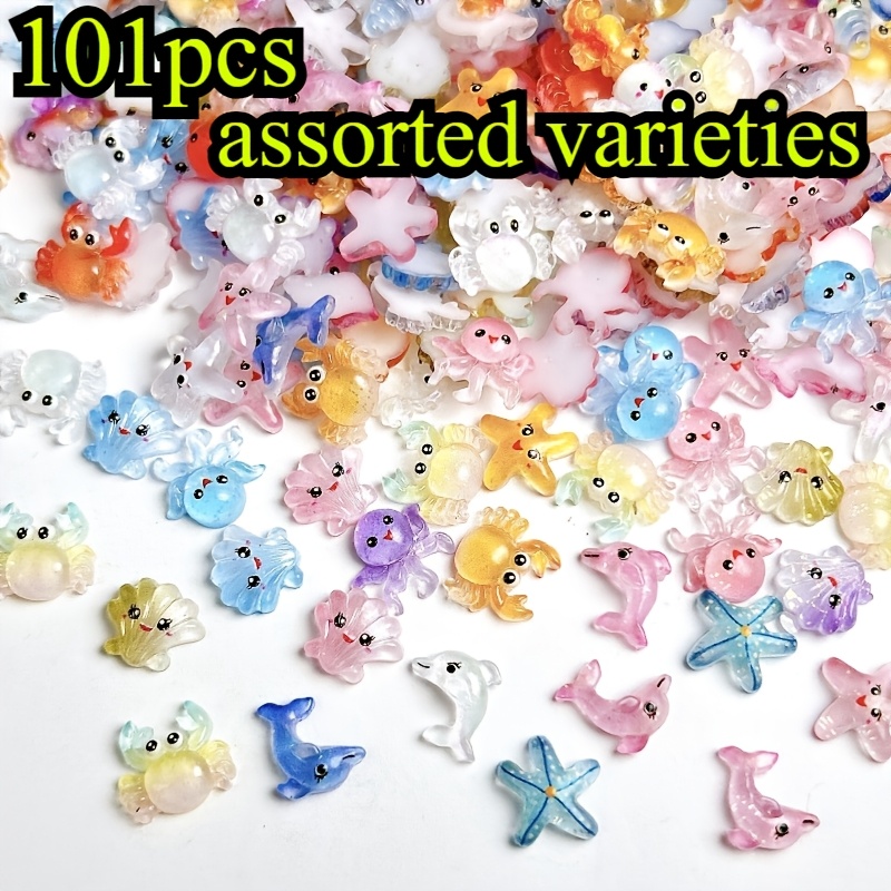TEMU 40/70/101pcs Cute Resin Mini Theme, (random Color)octopus, Dolphin, Starfish, Crab, Seahorse, Shell, Conch Decoration Accessories - Suitable For