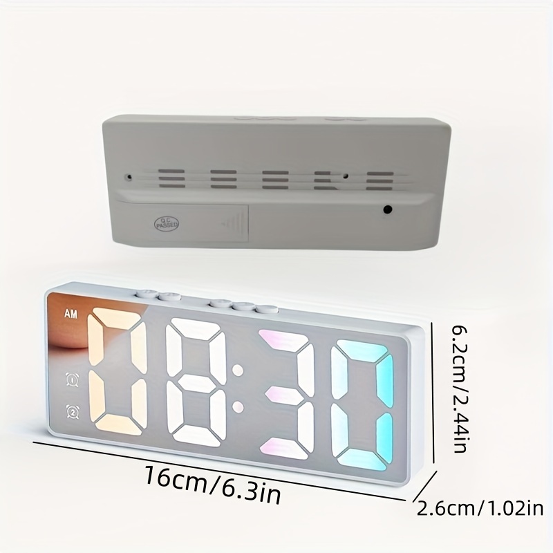 

1pc Led Digital Electronic Clock Bedside Alarm Clock, Colorful Digital Clock, With Temperature Display Mirror Alarm Clocclock For Bedroom, Voice Controlled Wake-up, Snooze Mode, Room Home Decor