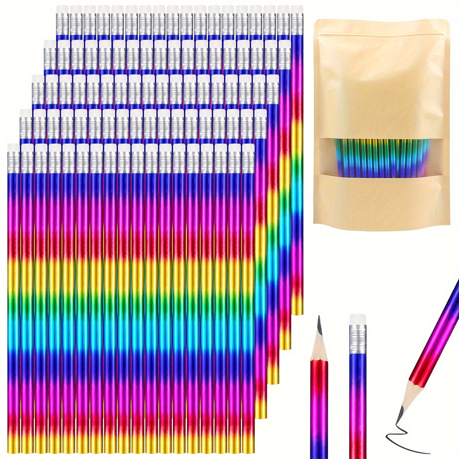 

Ccfoud Rainbow Wooden Pencils (50/100/150 Pack), Hb #2 Medium Point, Erasable, Pre-sharpened For Writing, Drawing, And School Supplies