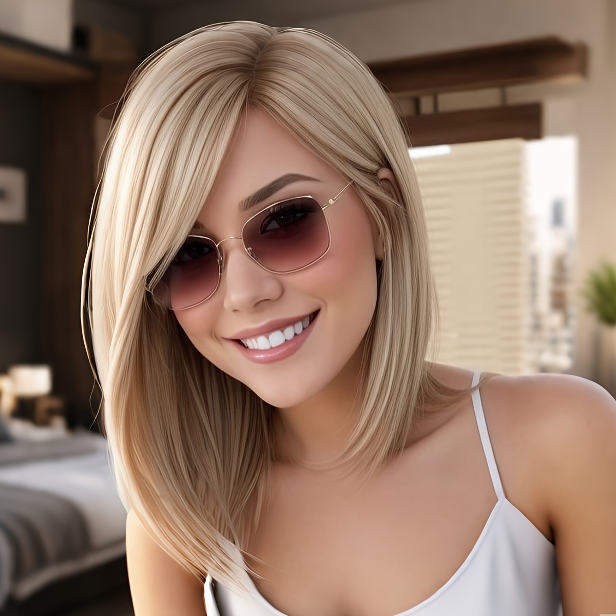 TEMU 14 Inch Light Brown Short Straight Bangs Wig For - -looking Synthetic Hair With Seamless Edging ( Net), Heat-resistant For Role-play, Parties, Casual Attire - Durable & Comfortable Short Wigs