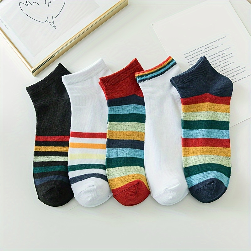 Unisex Rainbow Striped Athletic Socks Cotton Blend Lgbtq - Temu