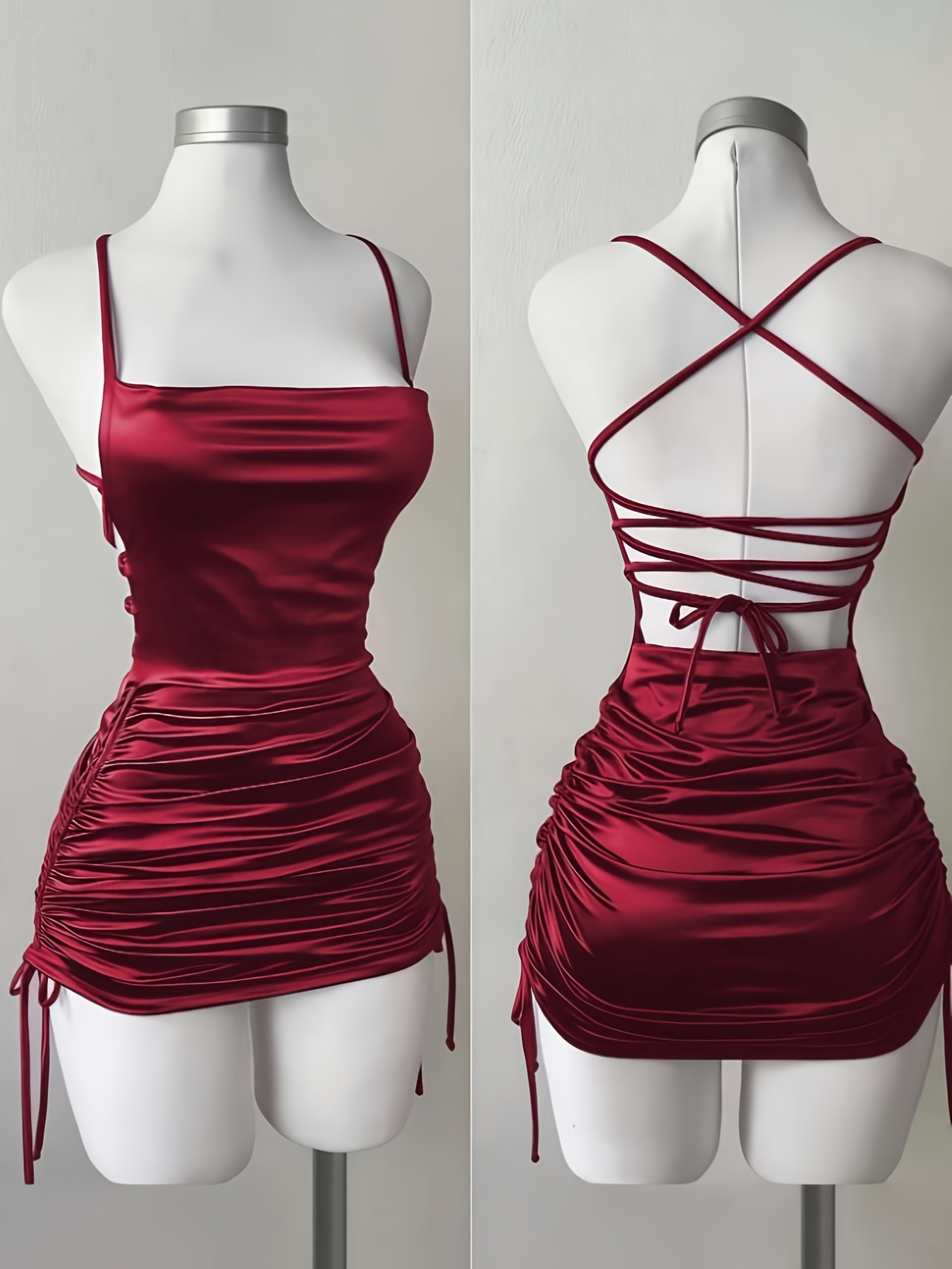 womens new solid color lace up drawstring backless suspender dress fashionable and elegant for parties dates street style cocktail dresses bridesmaid dresses daily wear suitable for   Product details 10