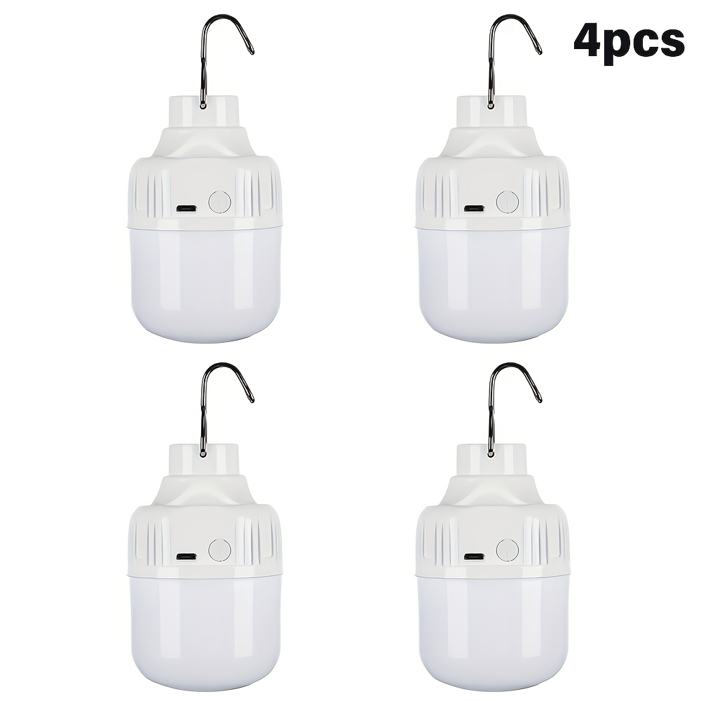 TEMU Juego de 4 linternas de camping, luces LED portátiles para camping, recargables por USB, 3 de iluminación, perfectas para colgar en tiendas de