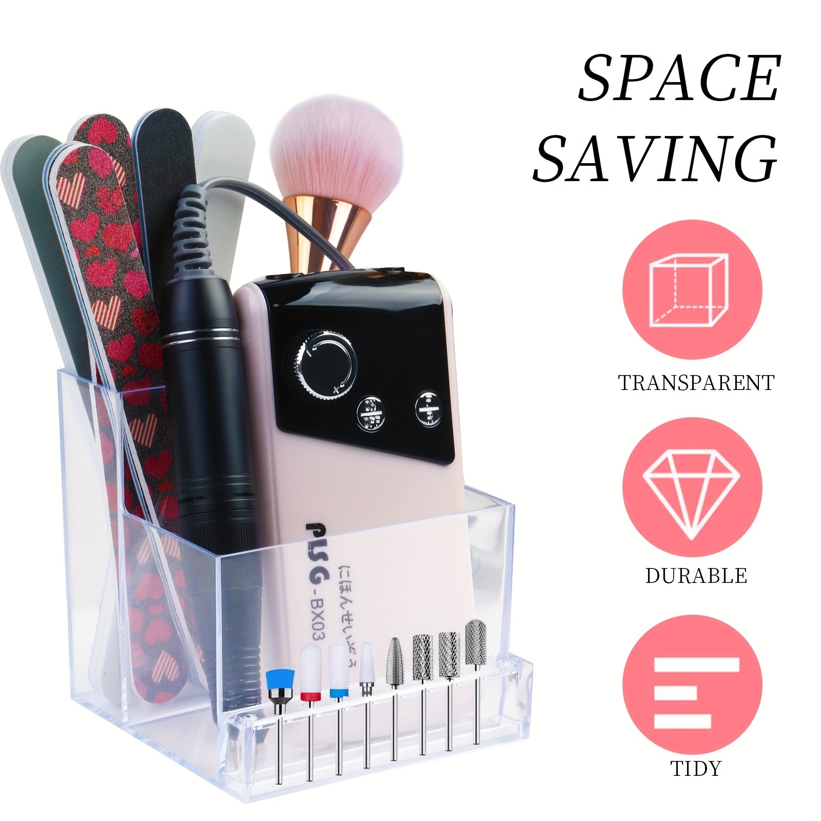 

Transparent Storage Rack For Manicure Tools, Polishing Machine Storage Box For Polishing Heads And Drill Bits