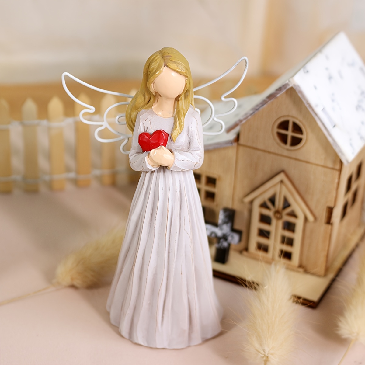 Image of 1pc Women's Statue, Love Gift To Mom, Statue And Statue, Resin Guardian Statue Gift, Hand-painted Sculpture, Ornament Home Decoration Wings Girl