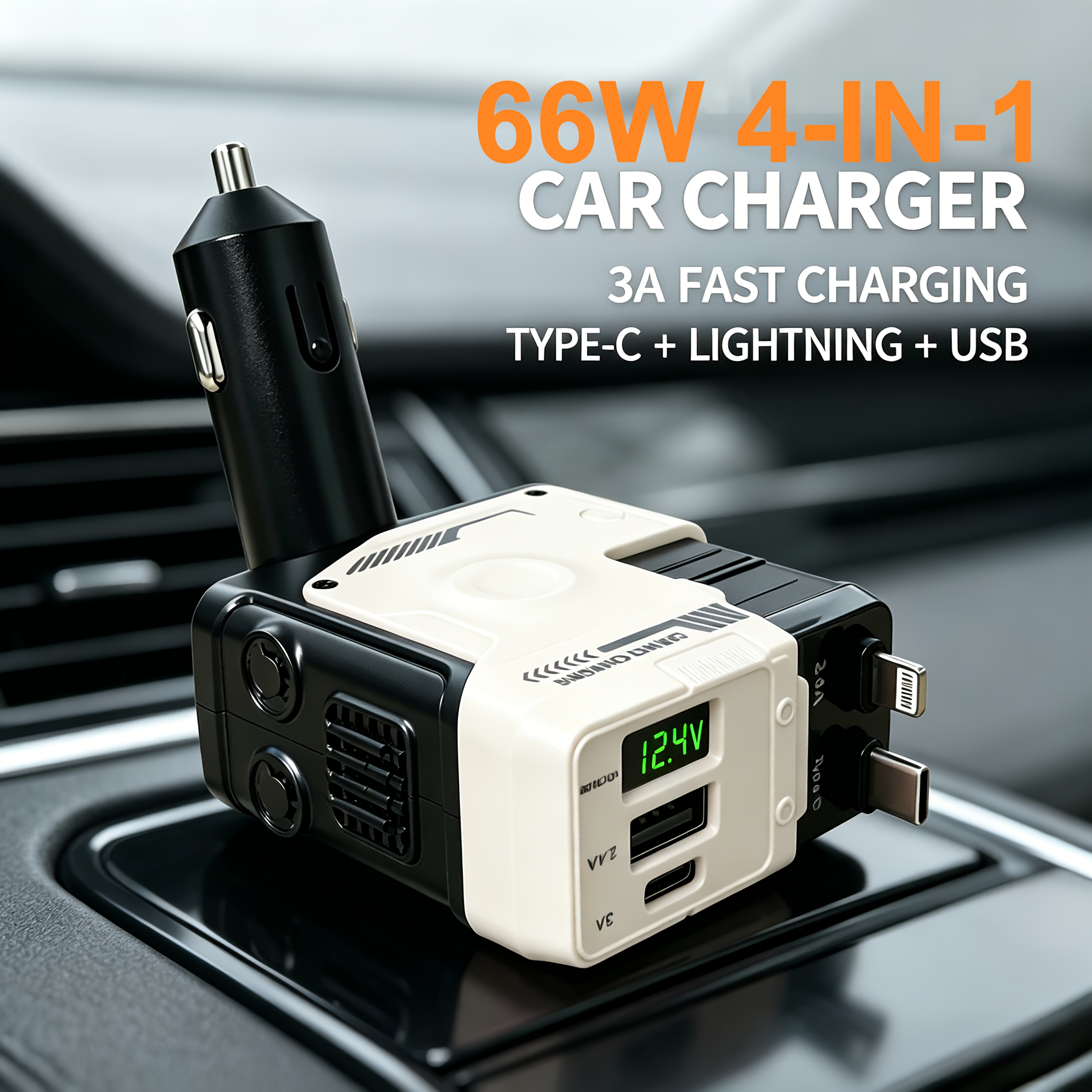 66W Mecha Style Car Retractable Charger