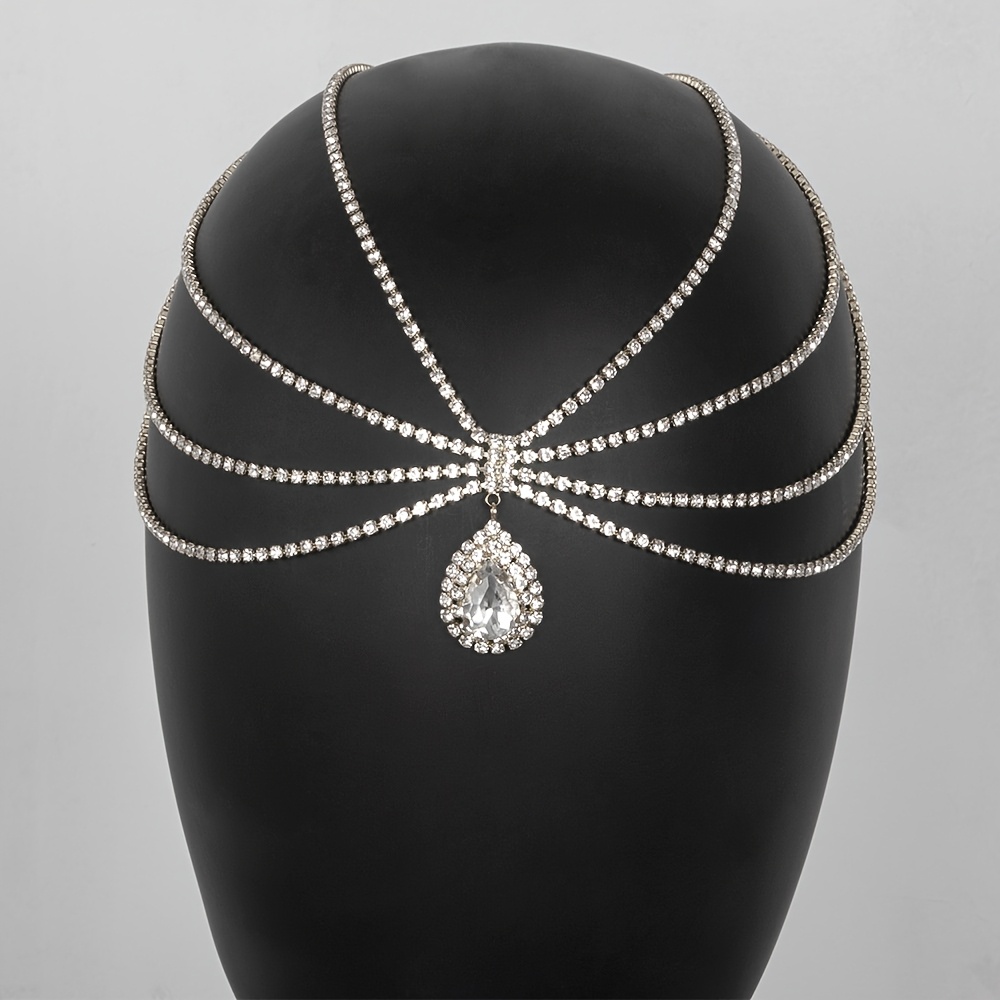 1pc Western Bohemian Style Fashion Full Diamond Water Drop Sparkling Rhinestone Bride Hair Chain Forehead Chain Suitable For Fashionable Elegant Women, Headwear, Vacation Holiday, Show, Banquet Ball