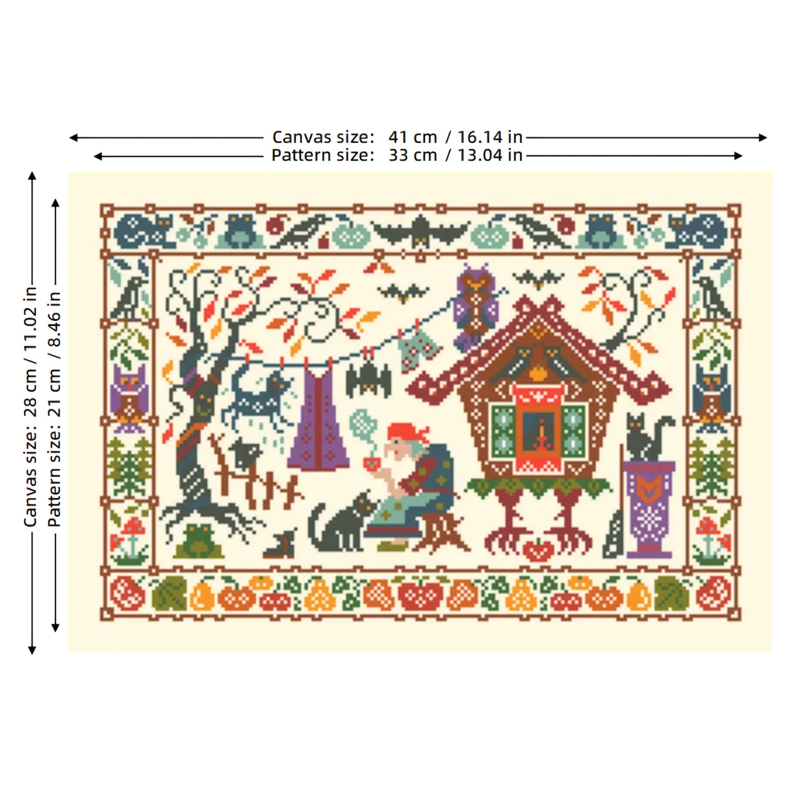 1pc Stitch Kit, Halloween Cottage Design, 14ct Light Yellow Counted Stitch Fabric, Diy Craft Kit