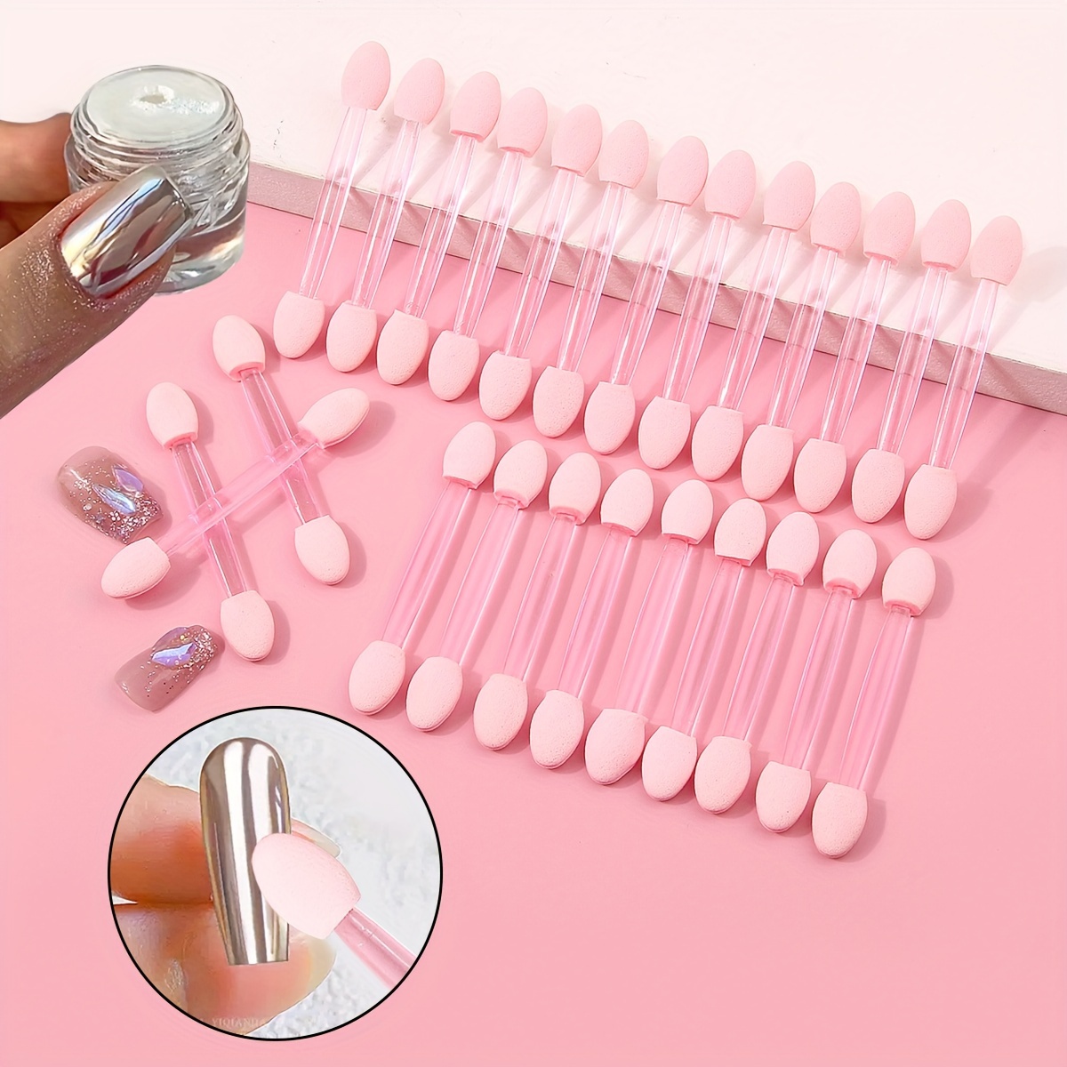 

Kit d'Art d'Ongles 25pcs: Pinceaux à Poudre Dégradé et Magique à Double Extrémité, Bâtons Éponge Effet Sirène Laser pour Manucure et Pédicure, Poudre Sirène, Éponge