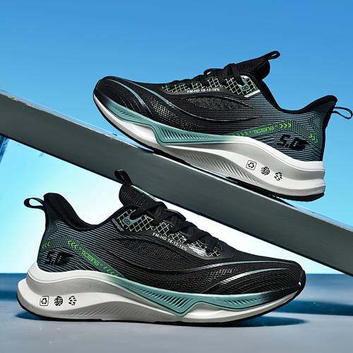 item picture mens casual sneakers breathable woven mesh upper soft md material sole comfortable inner lining geometric stripe pattern outdoor road running shoes