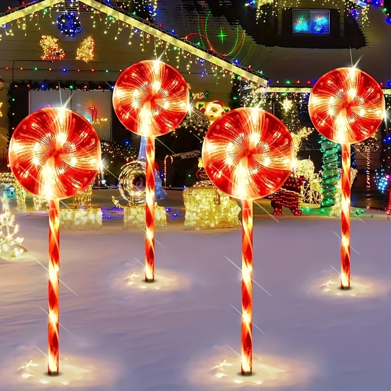 

Solar-powered Candy Cane Stake Lights, 5pc Lighted Holiday Displays, Plastic Material, Outdoor Lawn Lamps With Solar Battery, Festive Candy-cane Theme Decor.