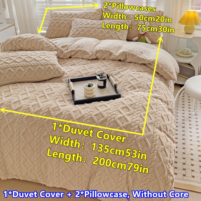Image of 3pcs Khaki Velvet Winter Warm Duvet Cover Set, Solid Color Winter Plush Duvet Cover Set 1pc Duvet Cover And 2pcs Pillowcases