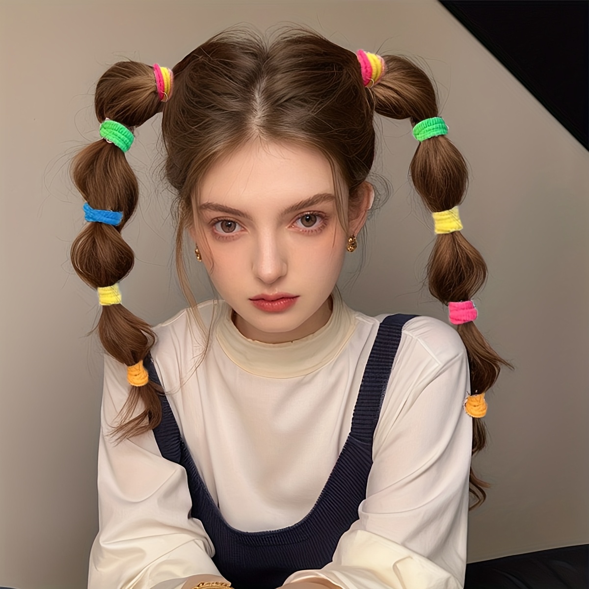 100pcs Mixed Color Sweet Candy Style Small Rubber Band Headband