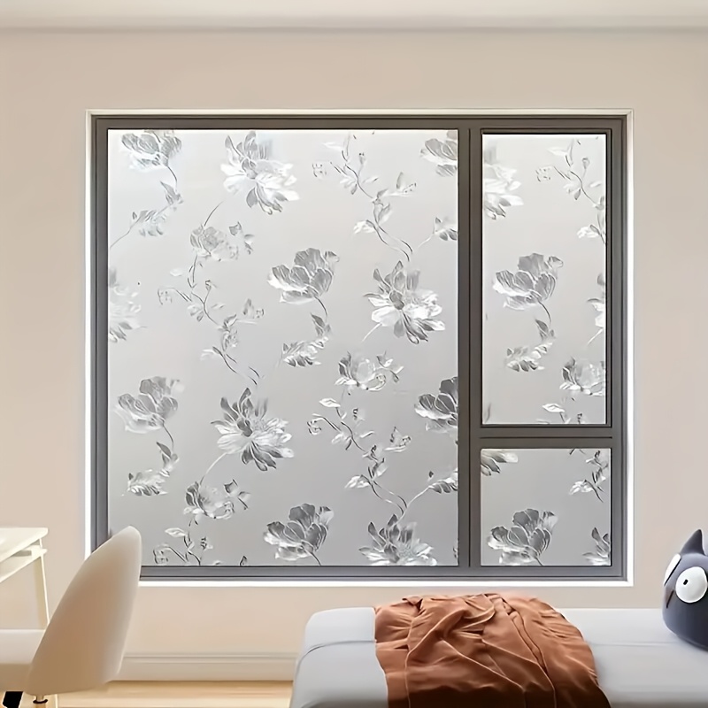 E-shop 1 Rolle Hibiskusblumen-Muster-Glasfolie, klebstofffrei mit statischer Adsorption, abnehmbar und wiederverwendbar, ideal für Türen, Fenster und