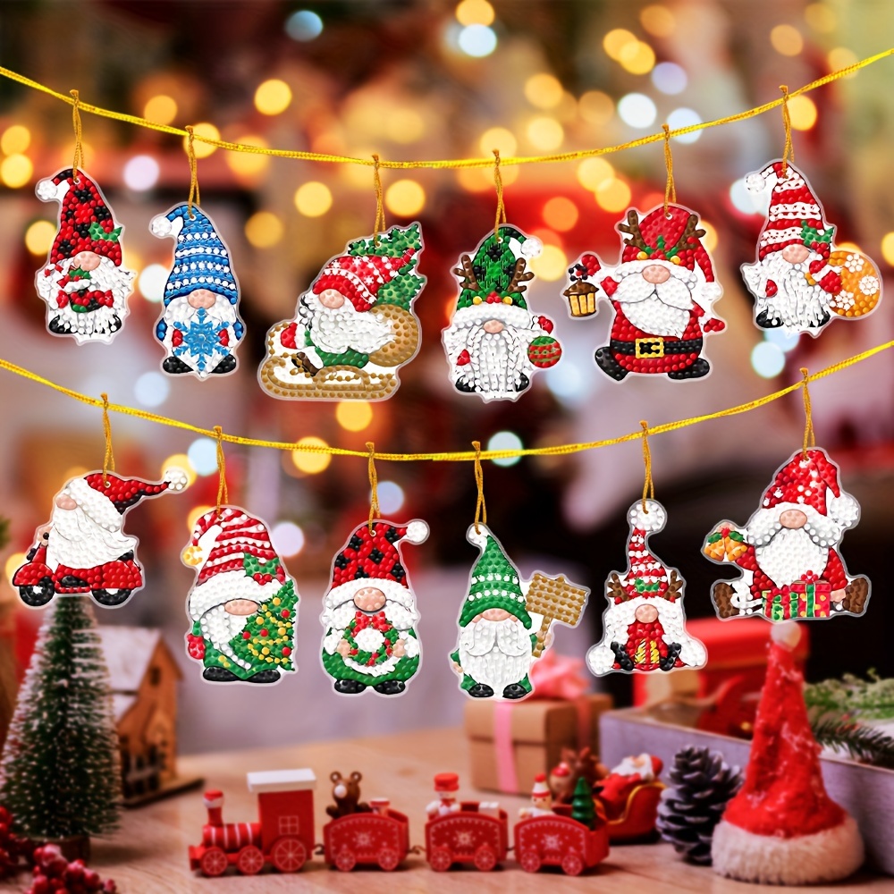 

12pcs Festive Christmas Gnome And Santa Claus Diamond Painting Kits - Perfect For Diy Home Decor And Gifts