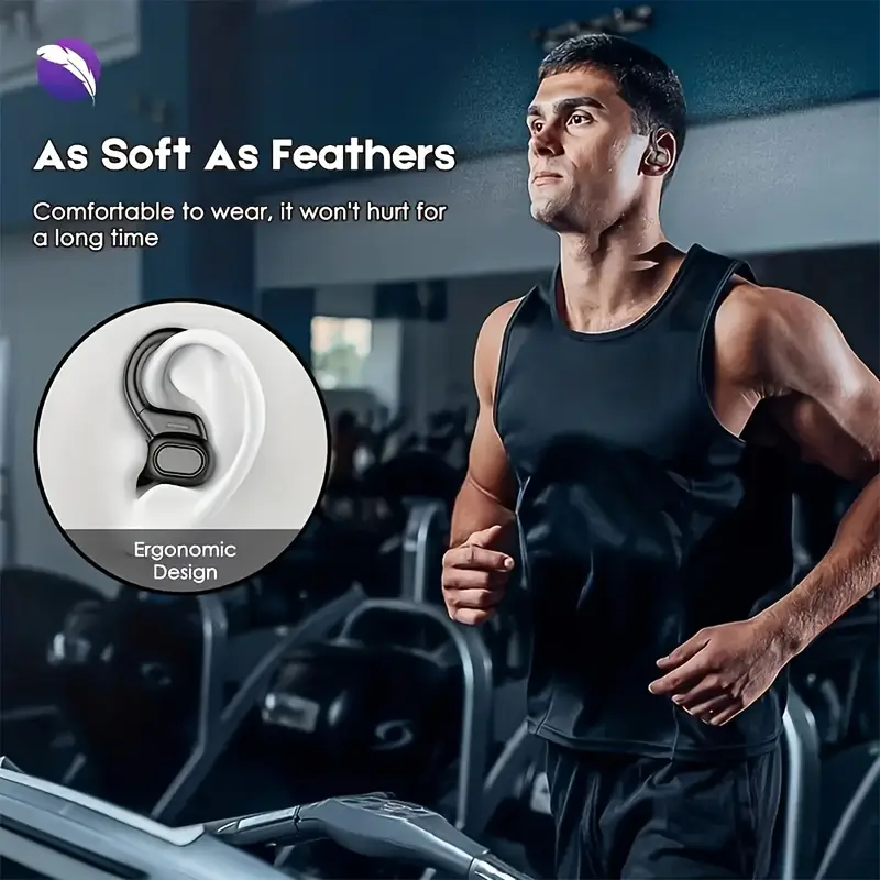 wireless running earbuds with earhooks noise cancelling headphones for sports dual led display pure bass sound built in microphone details 3