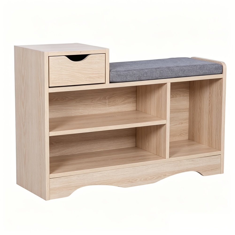 Image of Shoe Bench With Cushion - Storage Bench With Padded Seat - Storage Shelves For Living Room, Hallway, Lounge, Bedroom