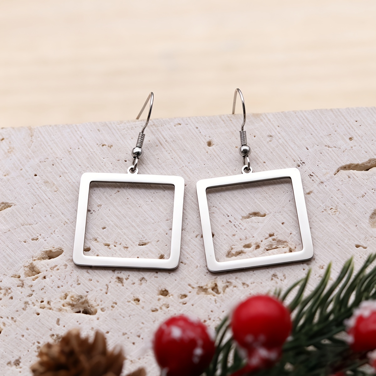 Women's Geometric Rectangle Drop Earrings, Minimalist Style