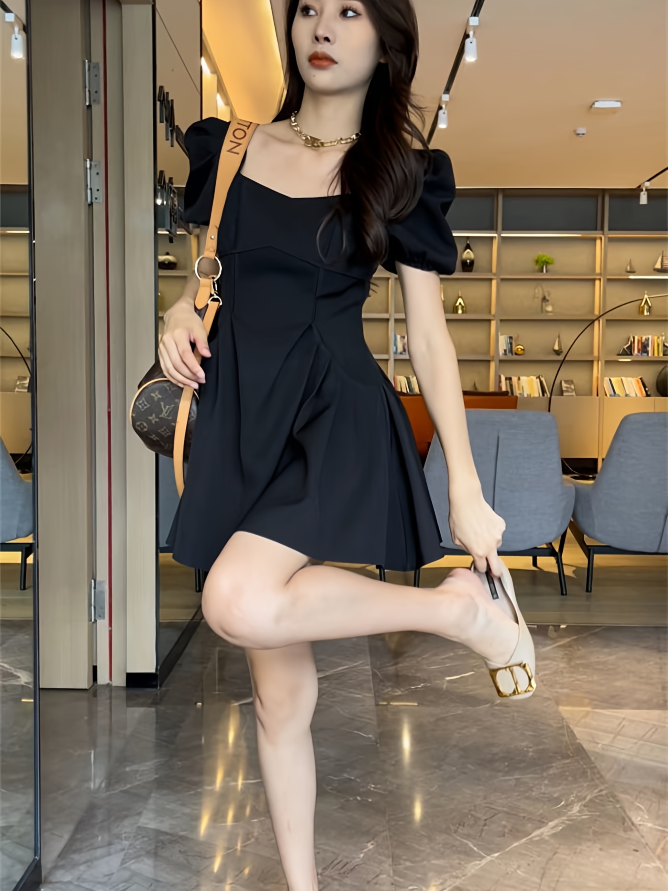 womens sleeve dress square neck fitted dress a - Temu United Arab Emirates