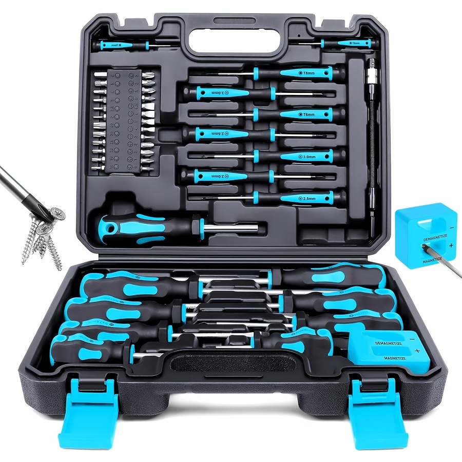TEMU Kit d'outils de tournevis 44 pièces avec ajouts bonus, mallette de rangement rigide portable, outils à main multifonctionnels en acier au chrome