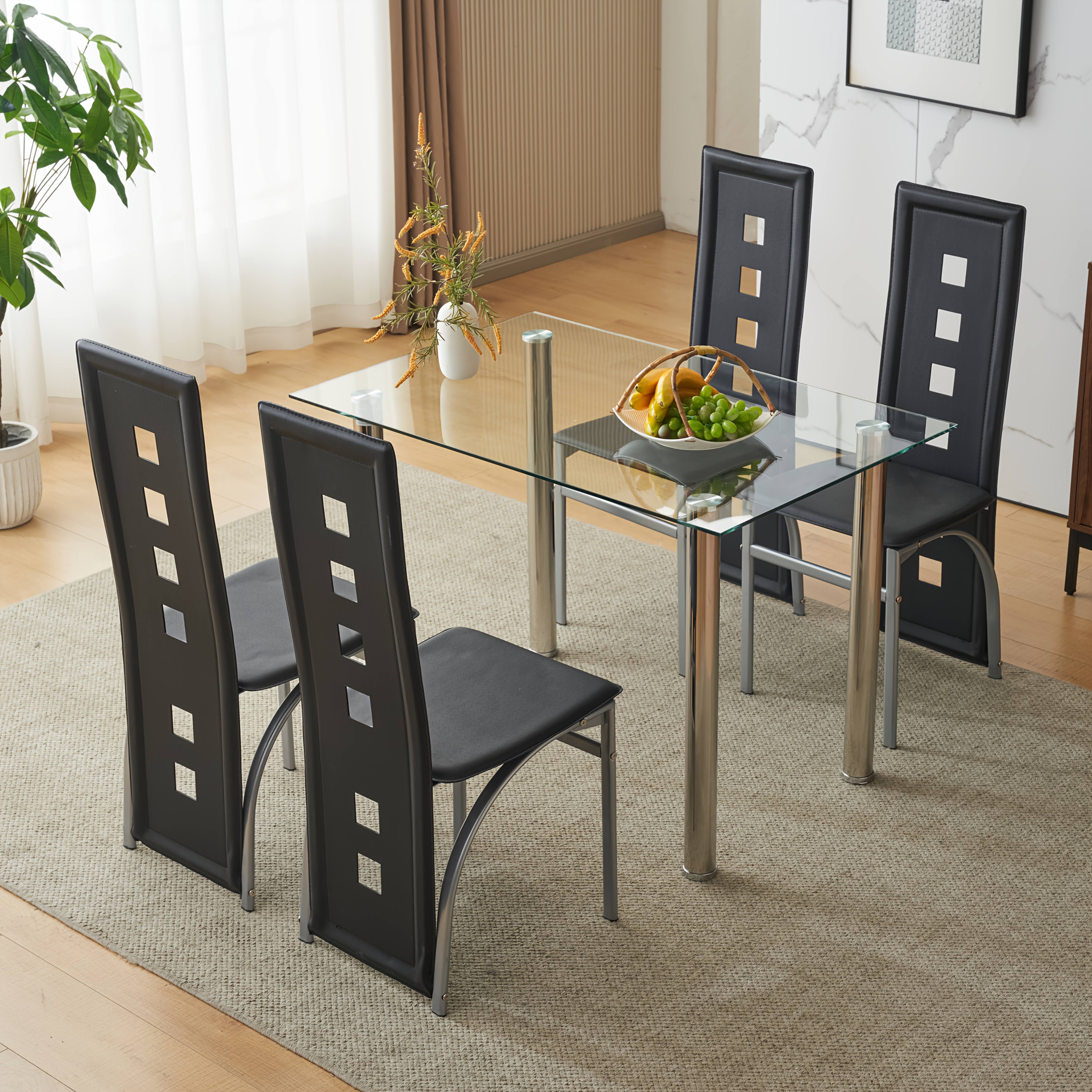 5pcs Modern Dining Table Chair Set, Tempered Glass Table and PU Leather  Chairs, Modern Kitchen Dining Table Set for Kitchen Small Space, Apartment,  Di