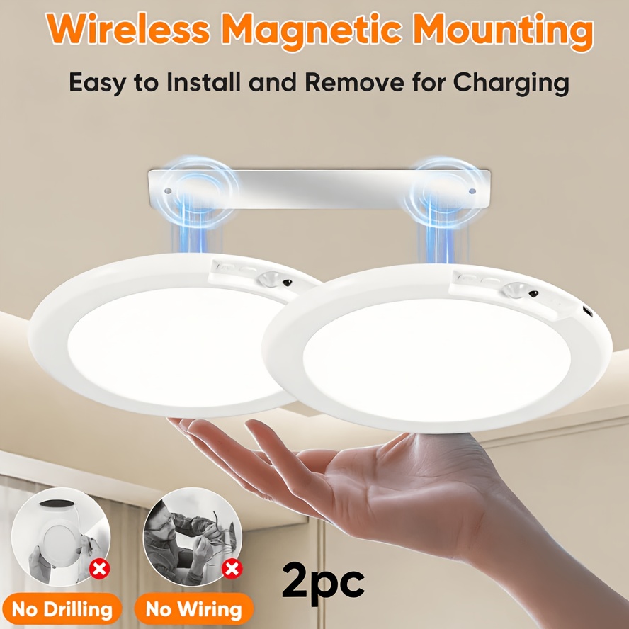 TEMU Magnetic Induction Rechargeable Ceiling Light With Remote Control, Wireless Ceiling Light Battery, No Wiring Required, Magnetic Type, Dimmable