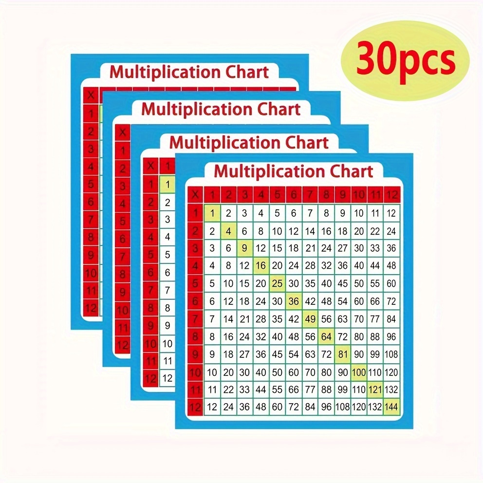 

30pcs Multiplication Table Stickers, 3x3.5 Inch Paper Math Learning Aid For Home And Classroom Use, Math Learning Tools