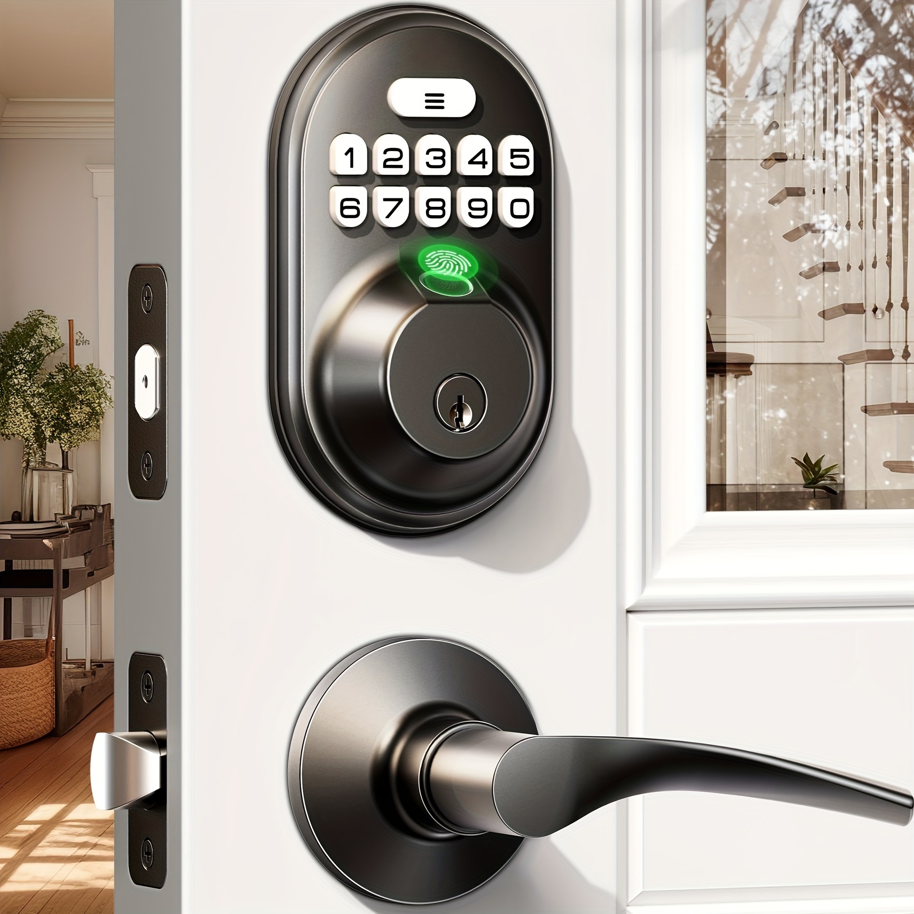 

Veise Rz02b Fingerprint Door Lock With 2 Lever Handles, Keyless Entry Door Lock, Keypad Door Lock With Handle, Electronic Deadbolt Front Door Lock Set, ,