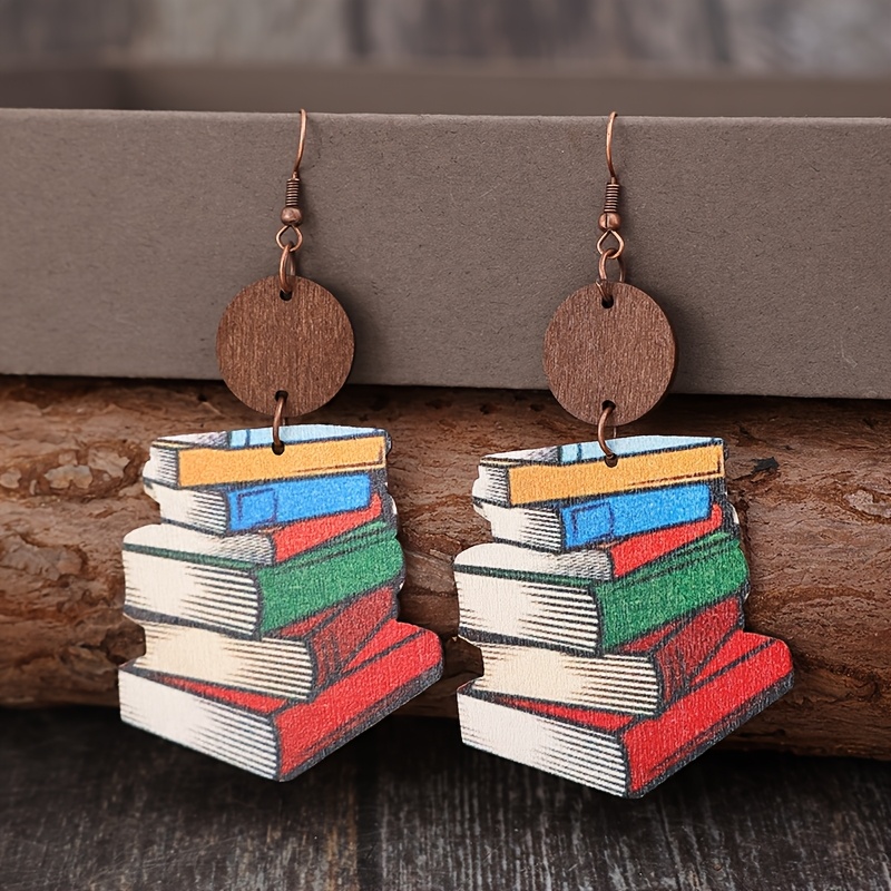 Vintage Bohemian Layered Book Stack Earrings