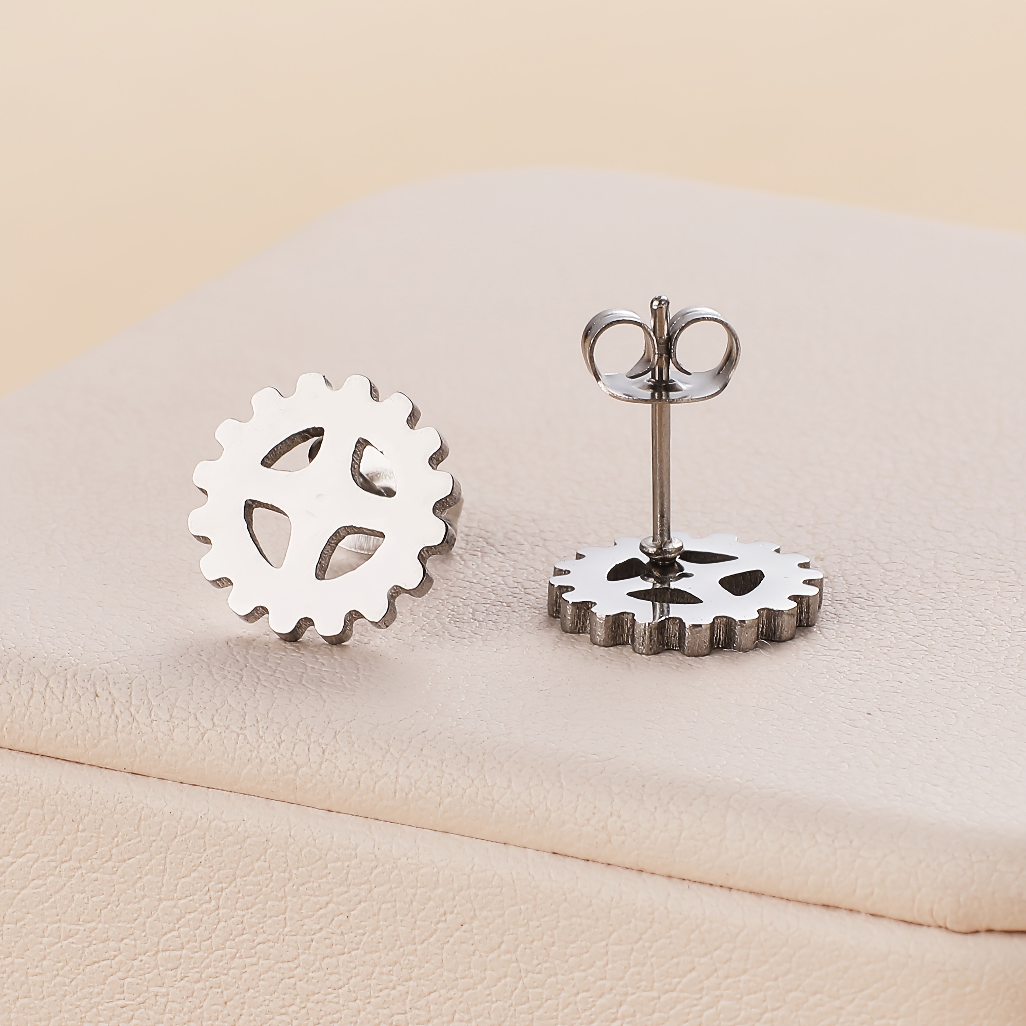 TEMU 316l Stainless Steel Gear Women's Stud Earrings