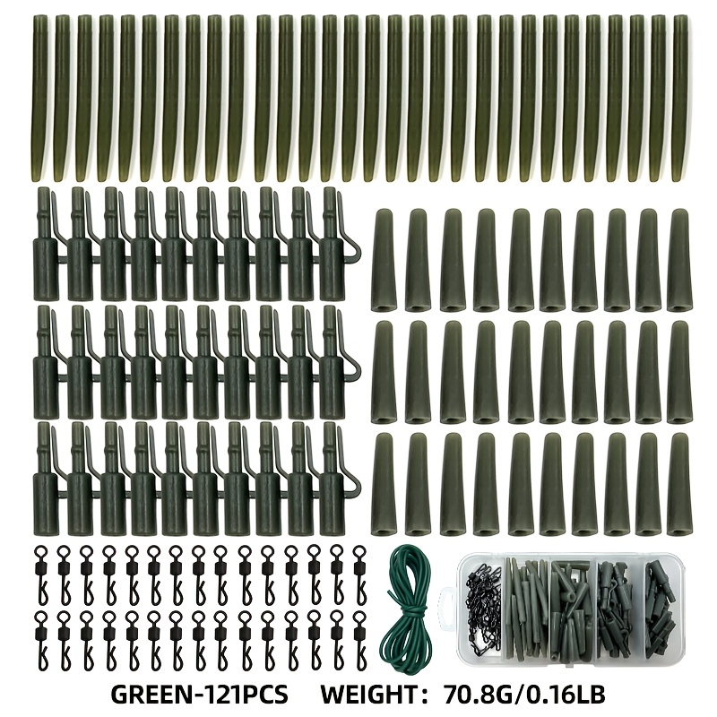 TEMU 121 pezzi Accessori per pesca alla carpa europea con di anti-aggrappamento, rigging, tubi, clip a cambio , set di attrezzatura